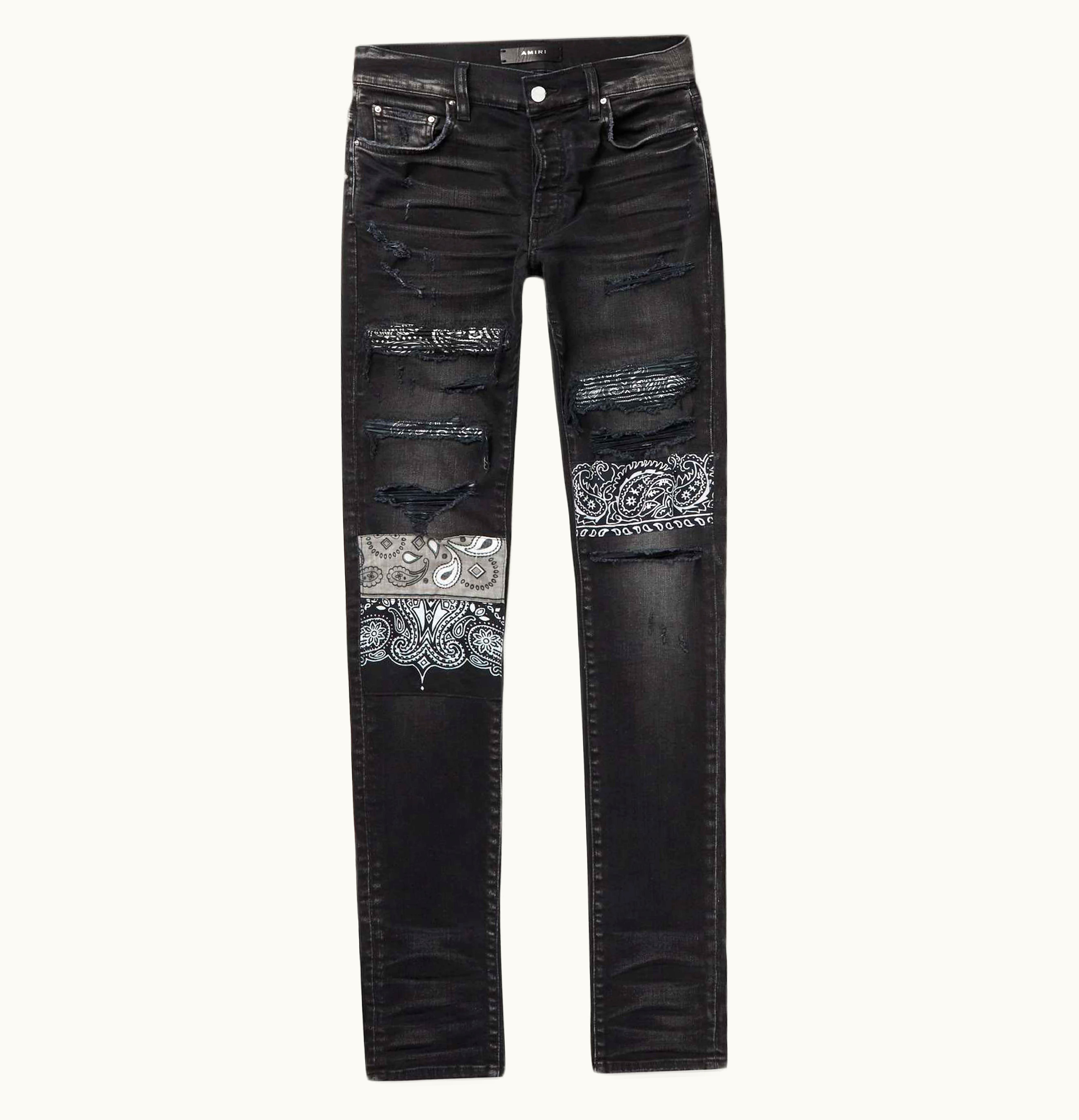 Amiri Amiri Bandana Patchwork Skinny Jeans Black
