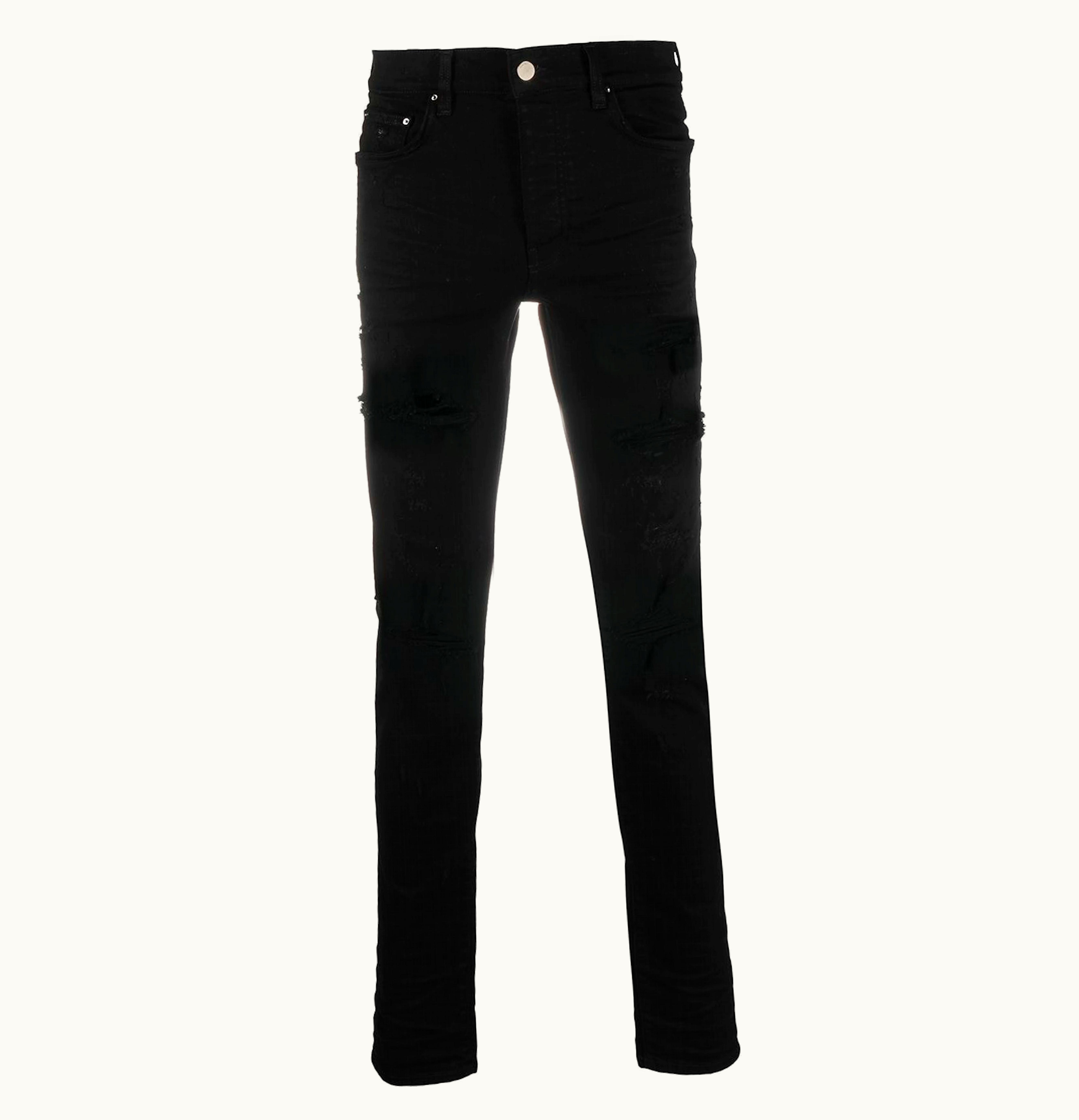 Amiri AMIRI Distressed Mid Rise Skinny Jeans Black