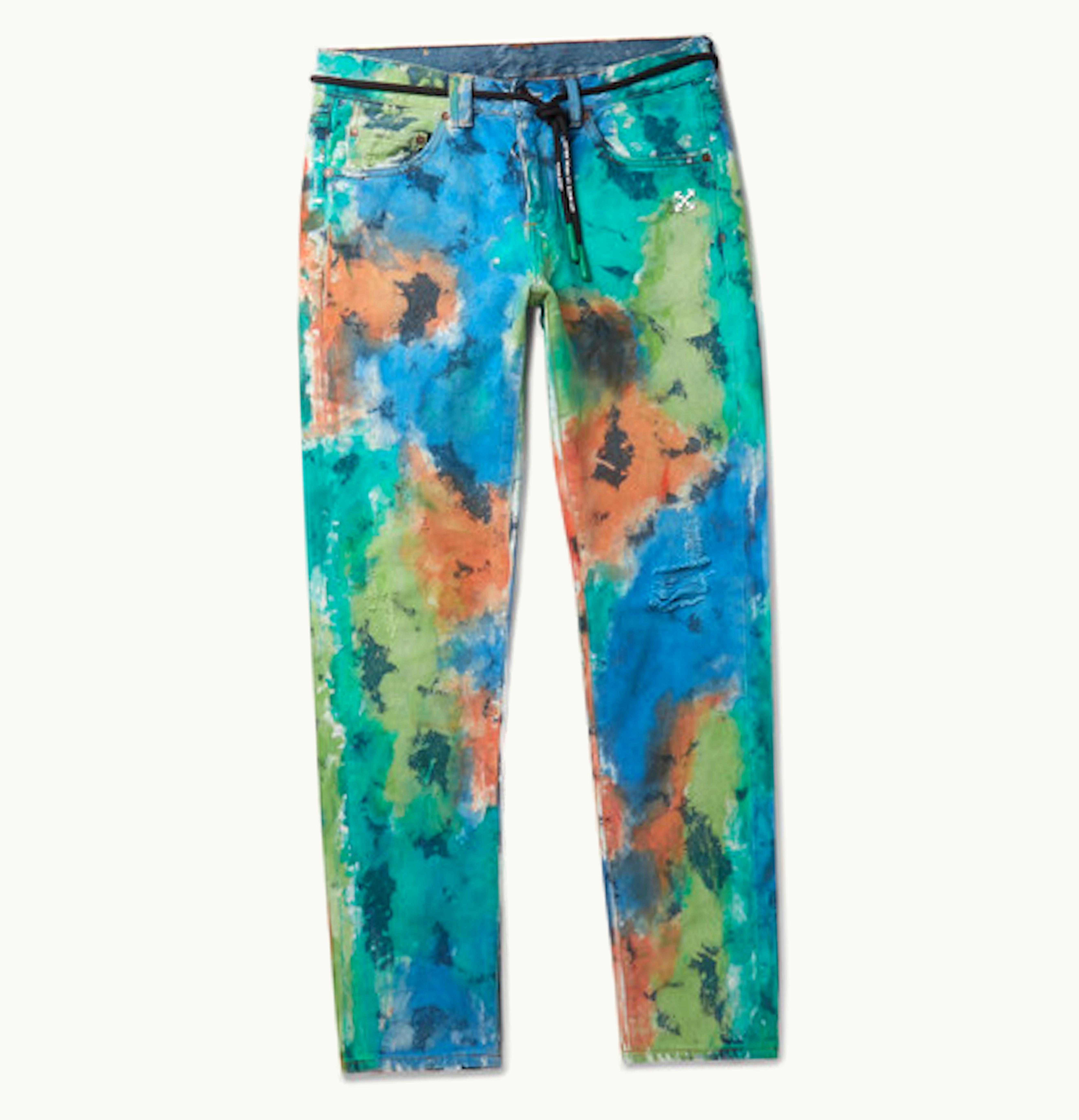 OFF-WHITE OFF WHITE Slim Fit Painted Distressed Denim Jeans Multicolor