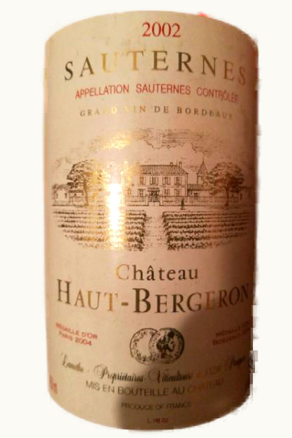 Haut Bergeron Haut Bergeron Sauternes Bordeaux France, 2002