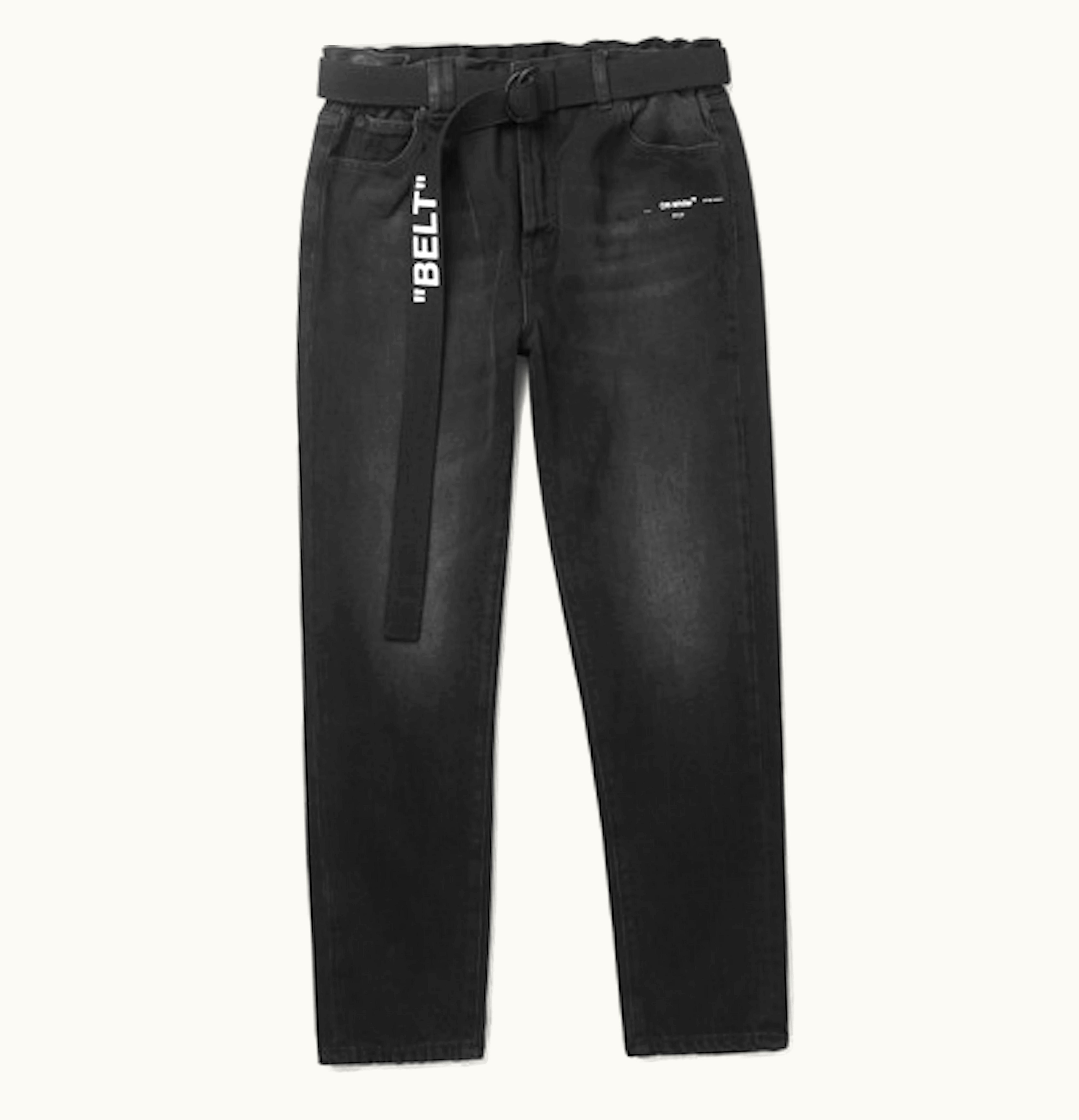 OFF-WHITE OFF WHITE Slim Fit Logo Print Washed Denim Jeans Charcoal White