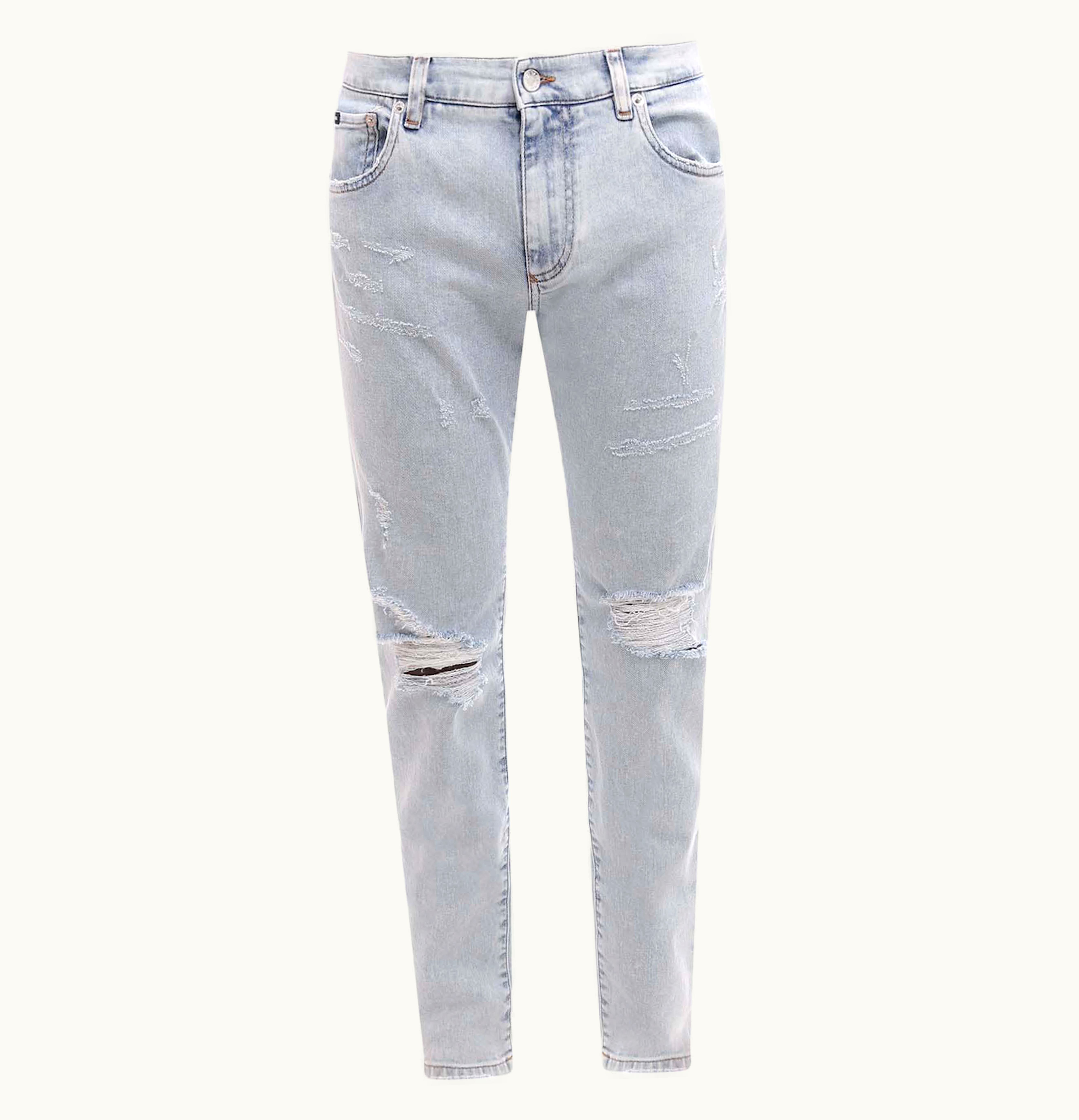 Dolce & Gabbana Dolce Gabbana Man Stretch Cotton Ripped Effect Jeans Blue