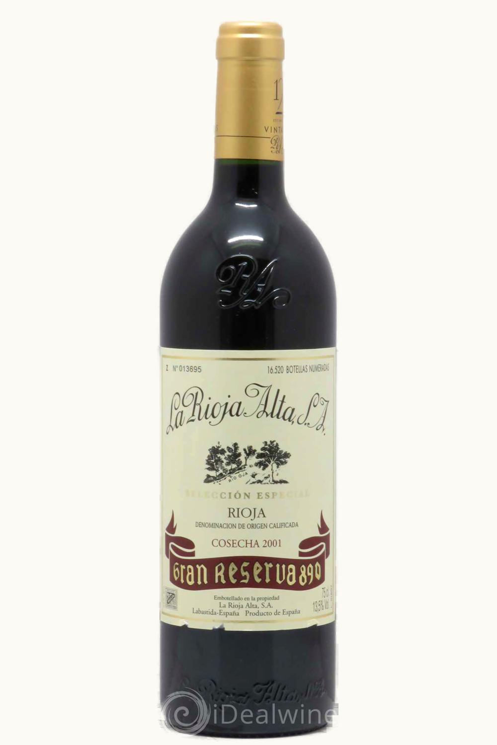 La Rioja Alta La Rioja Alta Gran Reserva 890 D.O.Ca Rioja Alta Spain, 2001