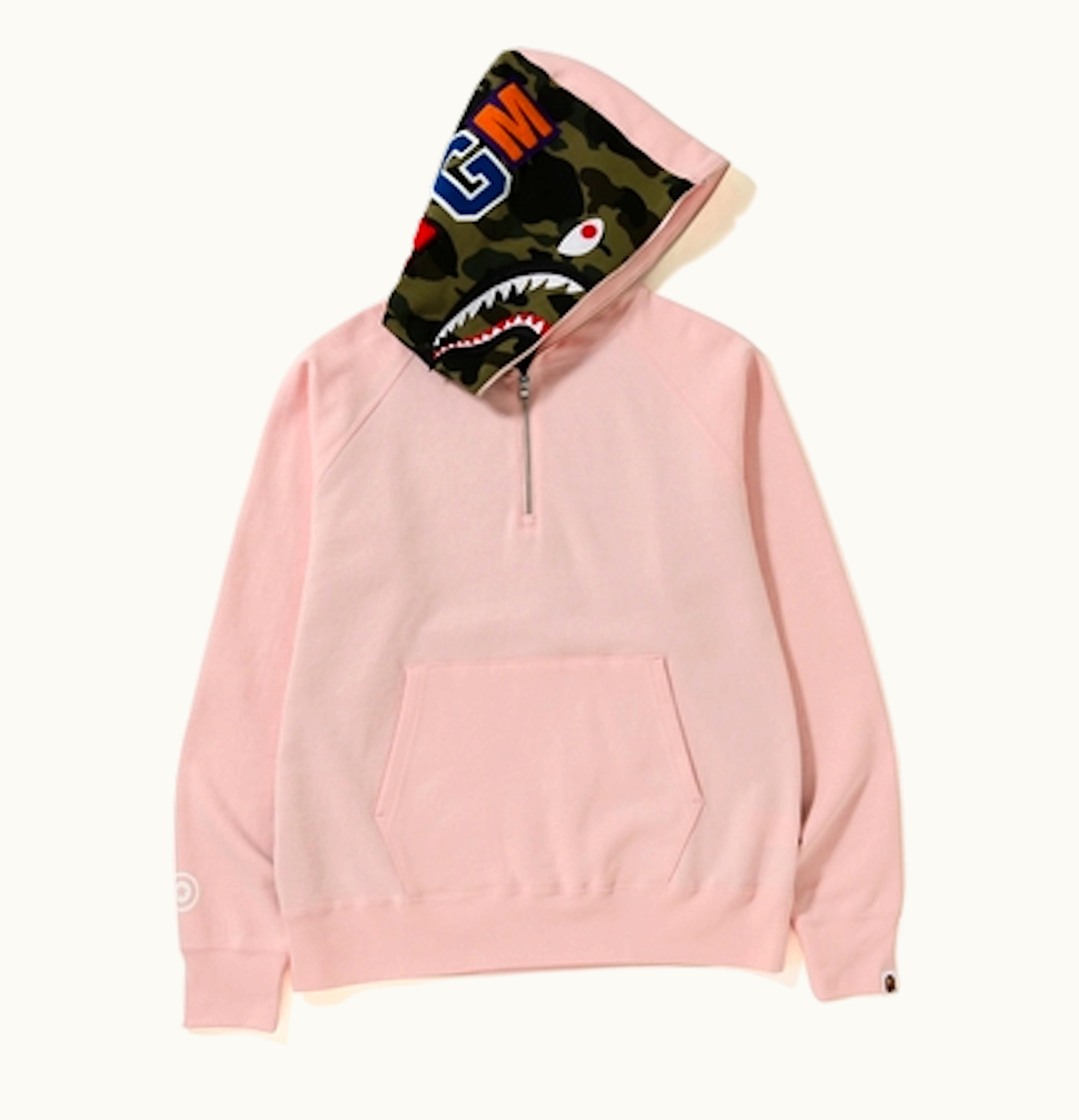 BAPE BAPE Shark Wide Half Zip Pullover Hoodie Pink