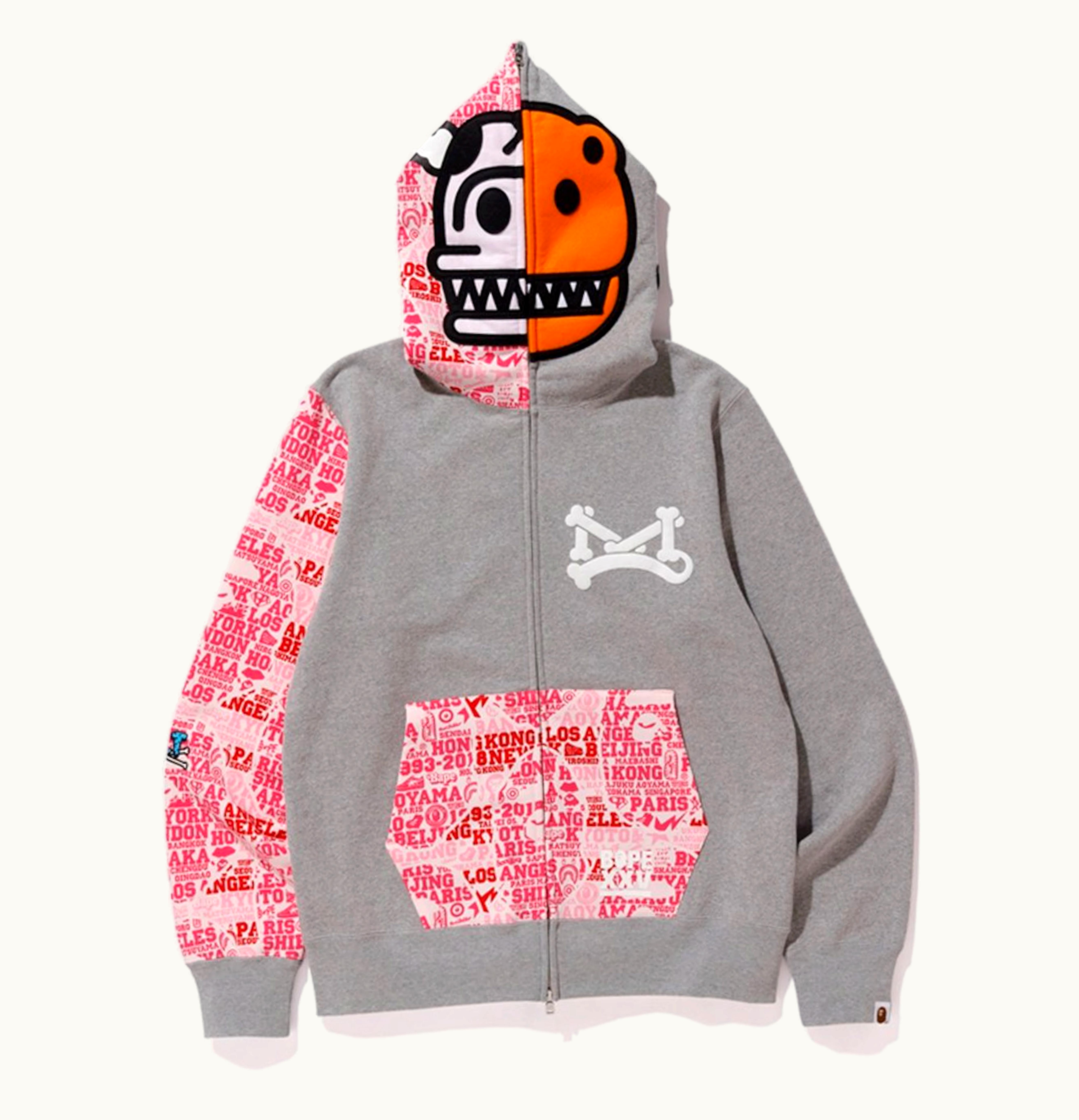 BAPE BAPE XXV Cities Camo Milo Jurassic Rex Full Zip Hoodie Grey Pink