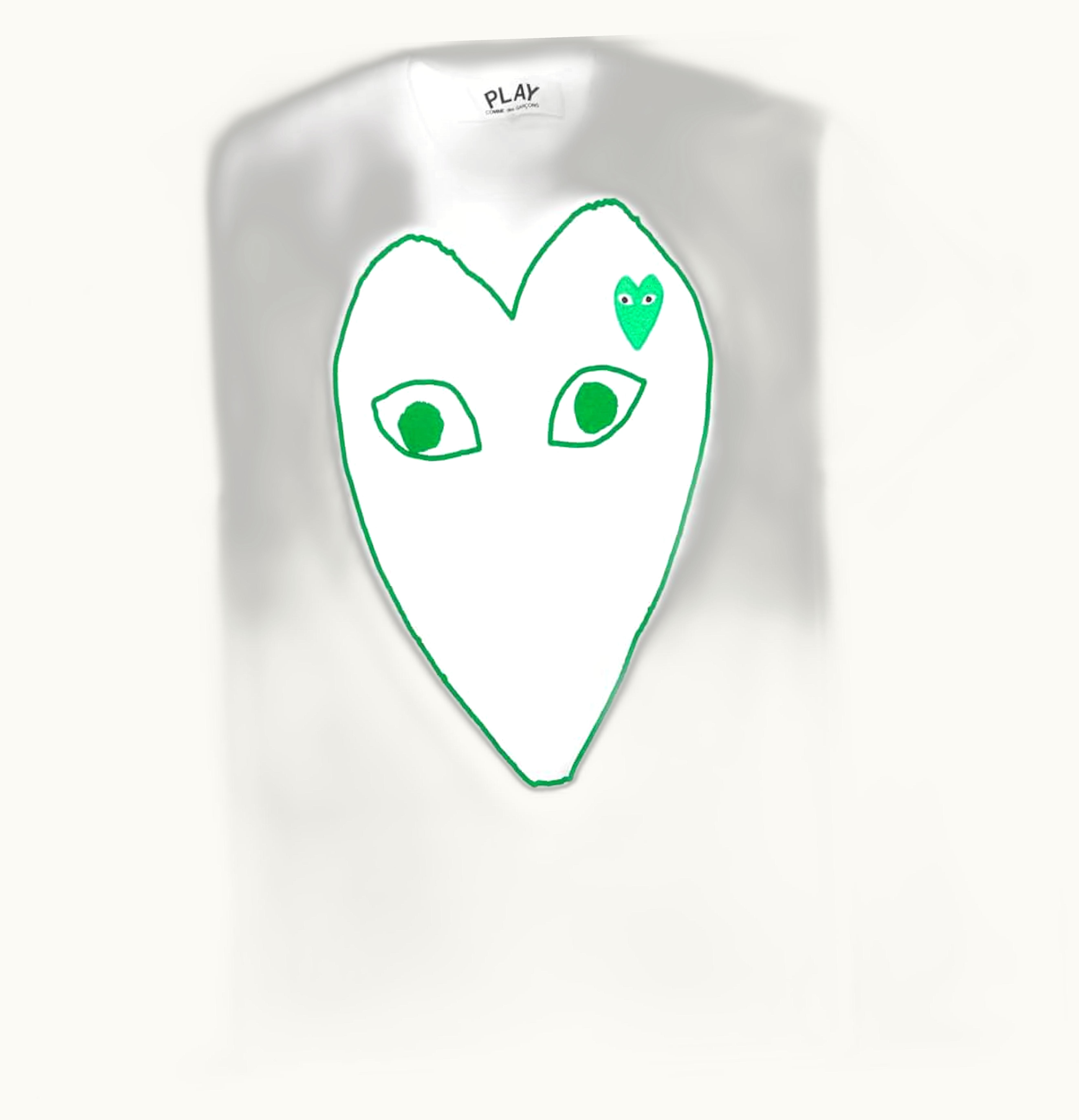 CDG Play Comme des Garcons PLAY Green Emblem Outline T shirt White