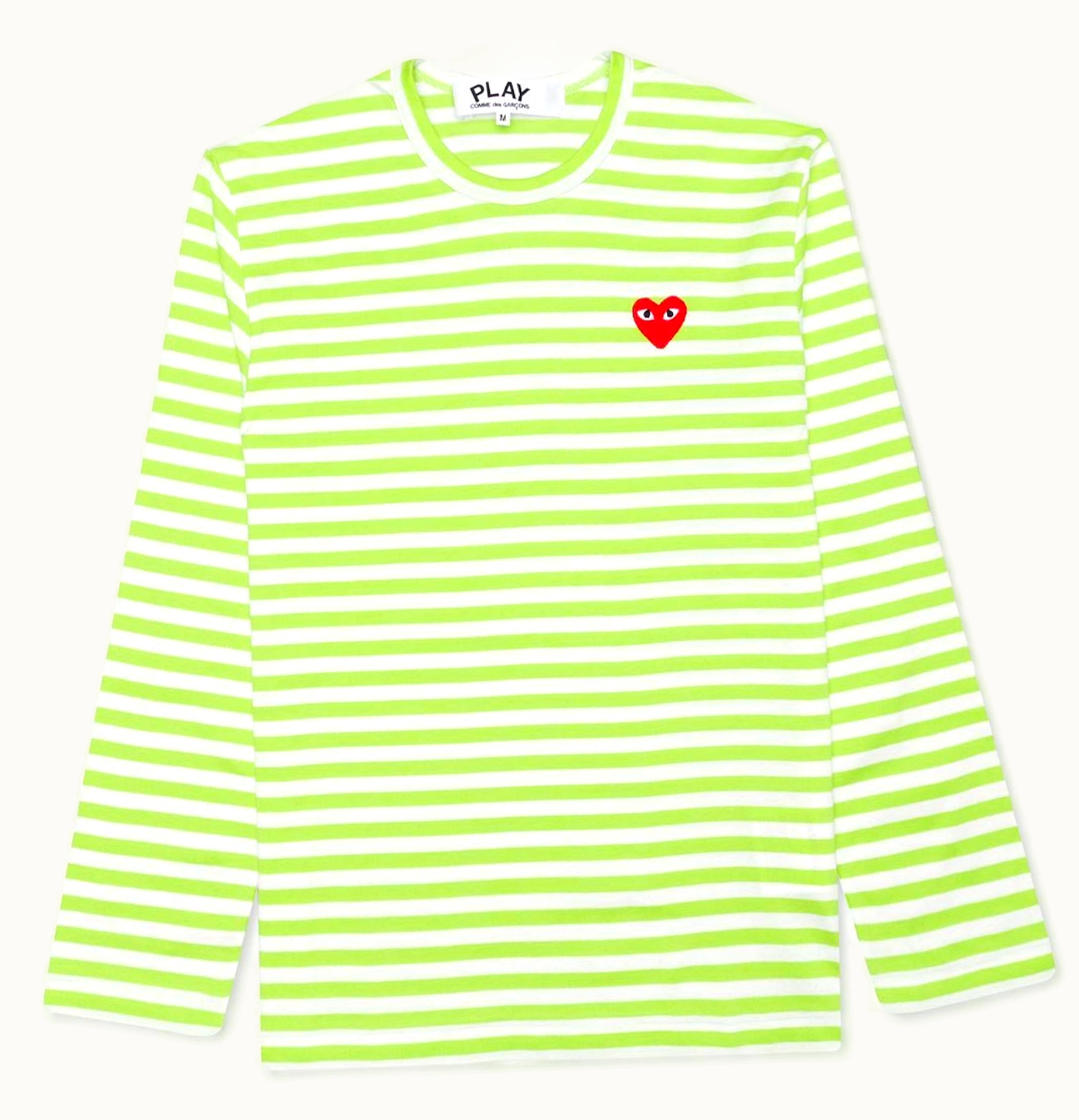 CDG Play Comme des Garcons PLAY Pastelle Striped L S T shirt Green White