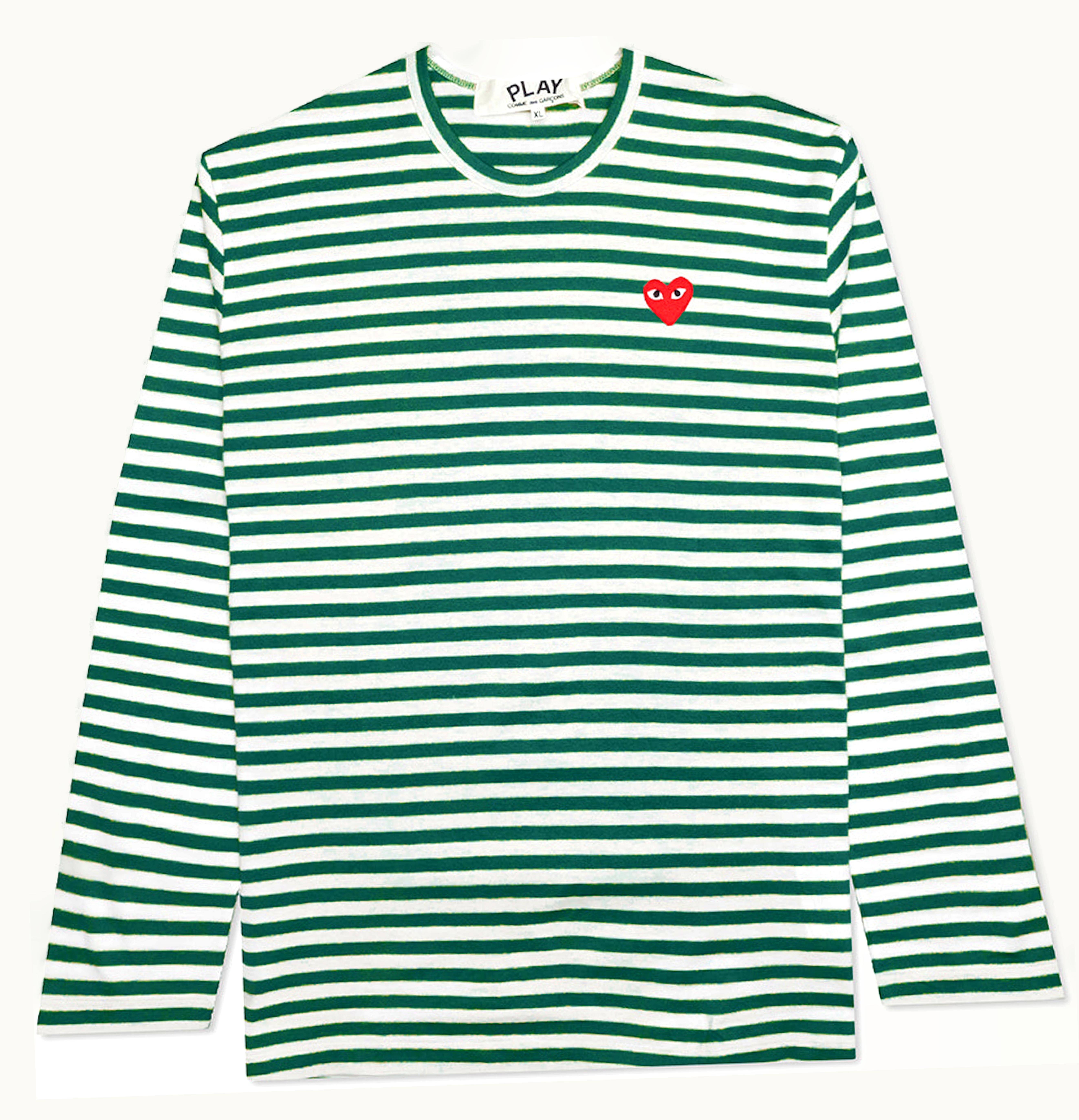 CDG Play Comme des Garcons PLAY Womens Big Red Heart Striped L S T shirt Green White