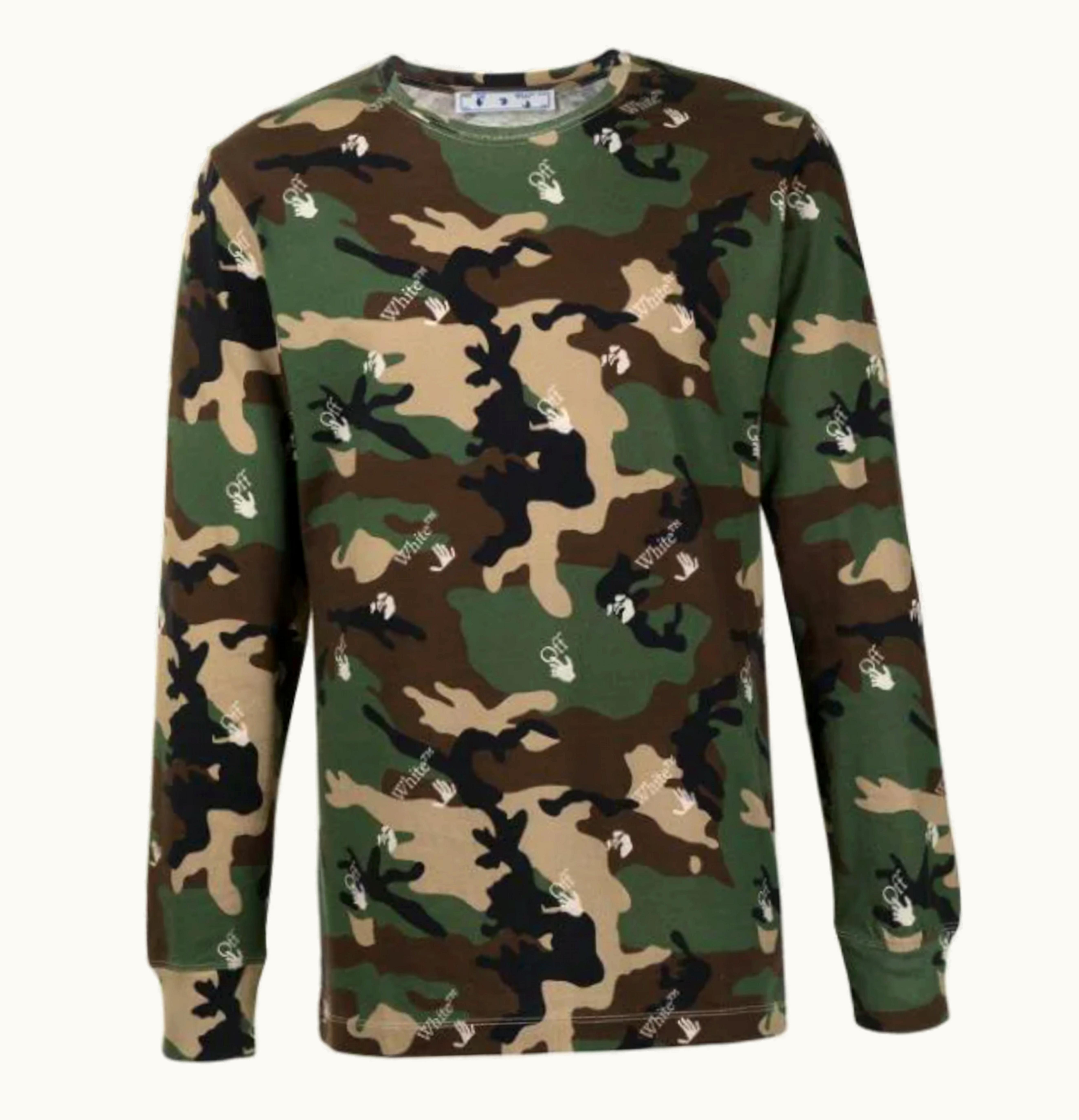 OFF-WHITE OFF WHITE Camouflage Swimming Man Print L S T Shirt Green
