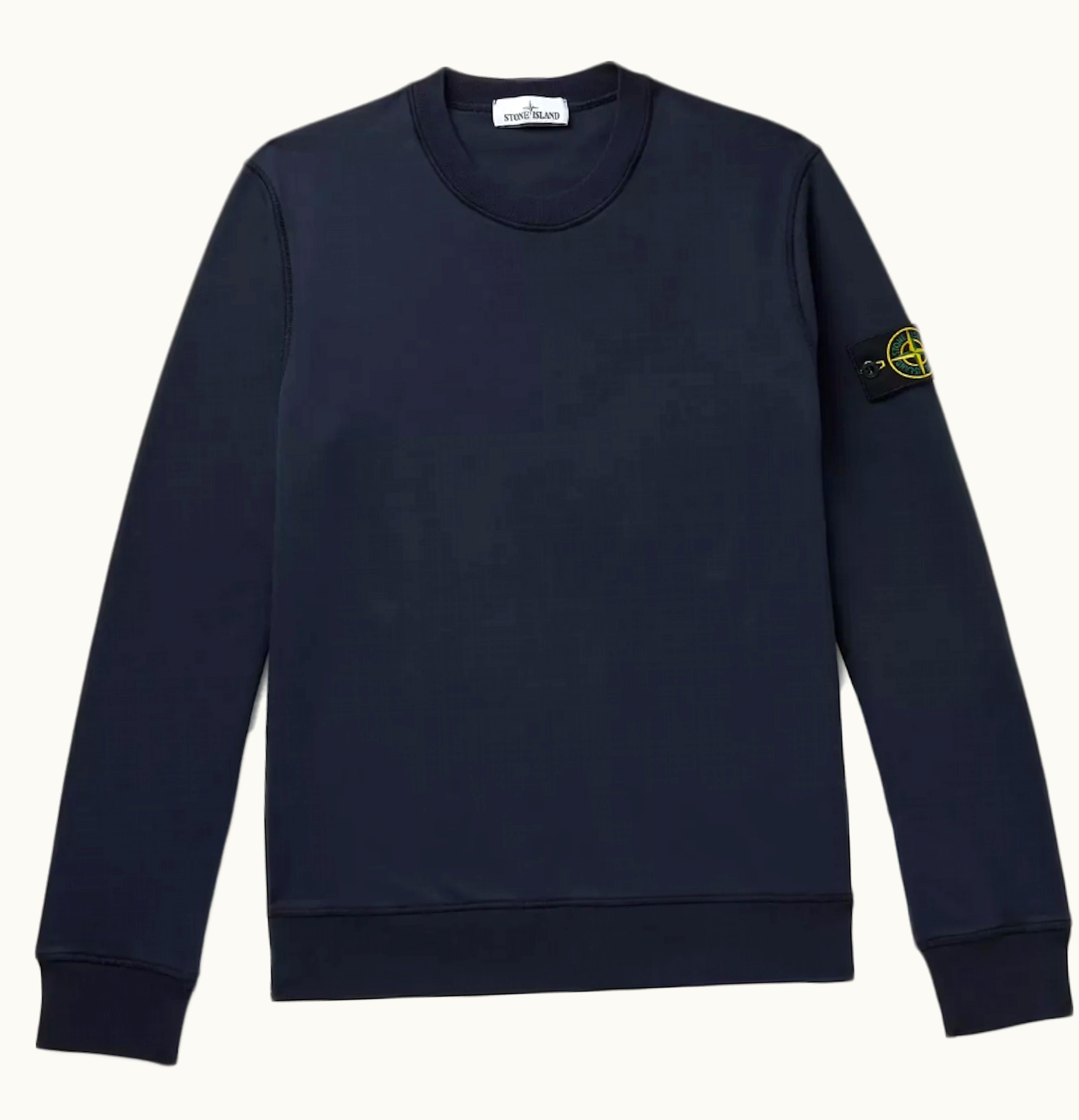 Stone Island Stone Island Logo Appliqued Melange Cotton Jersey Sweatshirt Navy