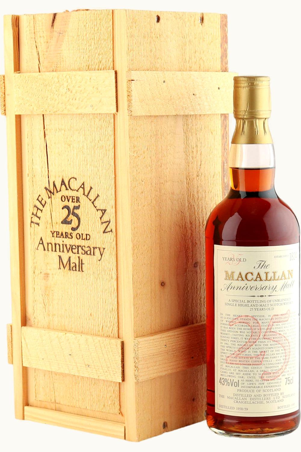 The Macallan The Macallan Anniversary Malt 25-Year-Old Single Malt Scotch Whisky, Speyside Highlands, Scotland, 1958