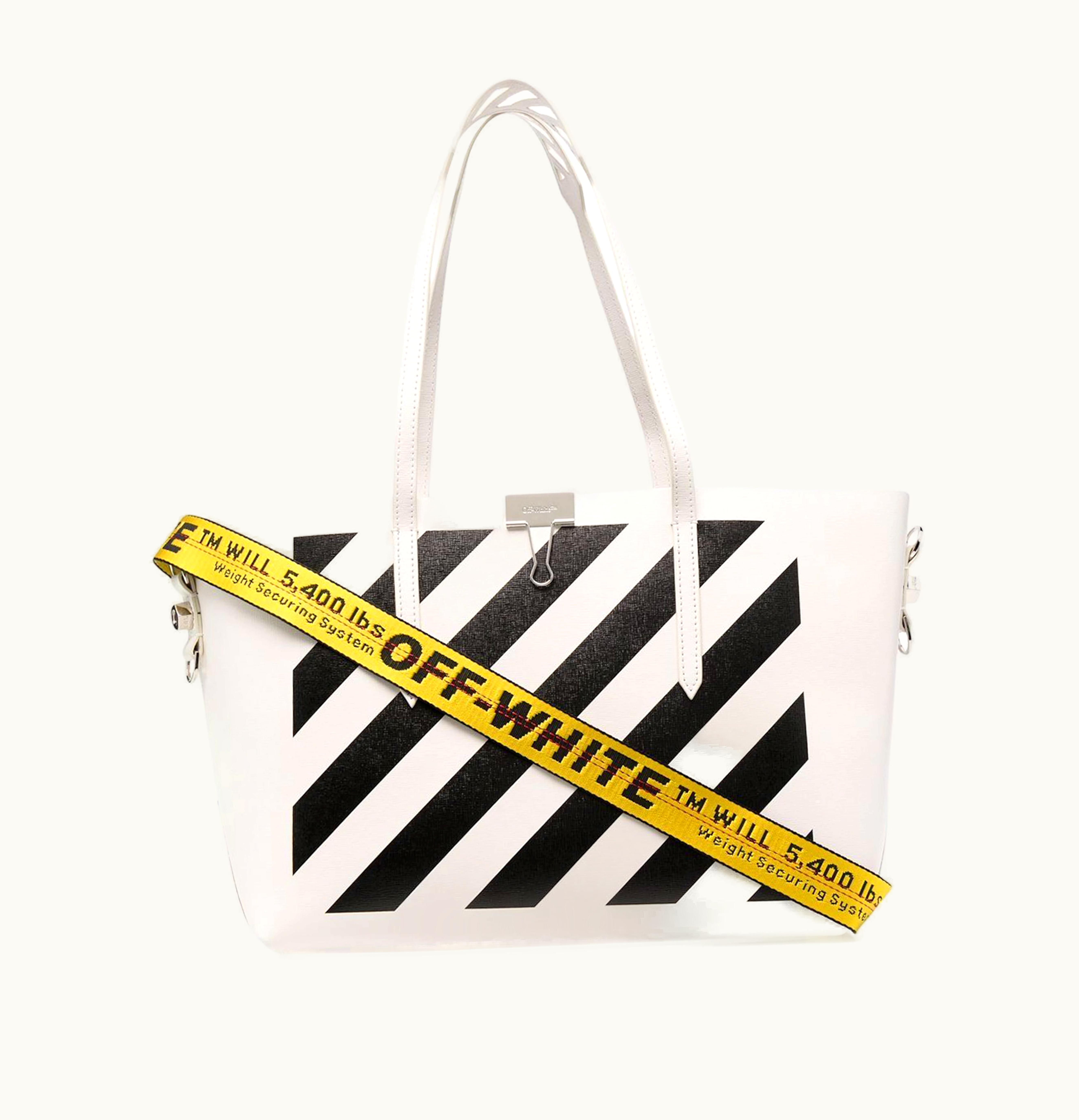 OFF-WHITE OFF WHITE Binder Clip Tote Bag SS22 Diag Stripe White Black Yellow