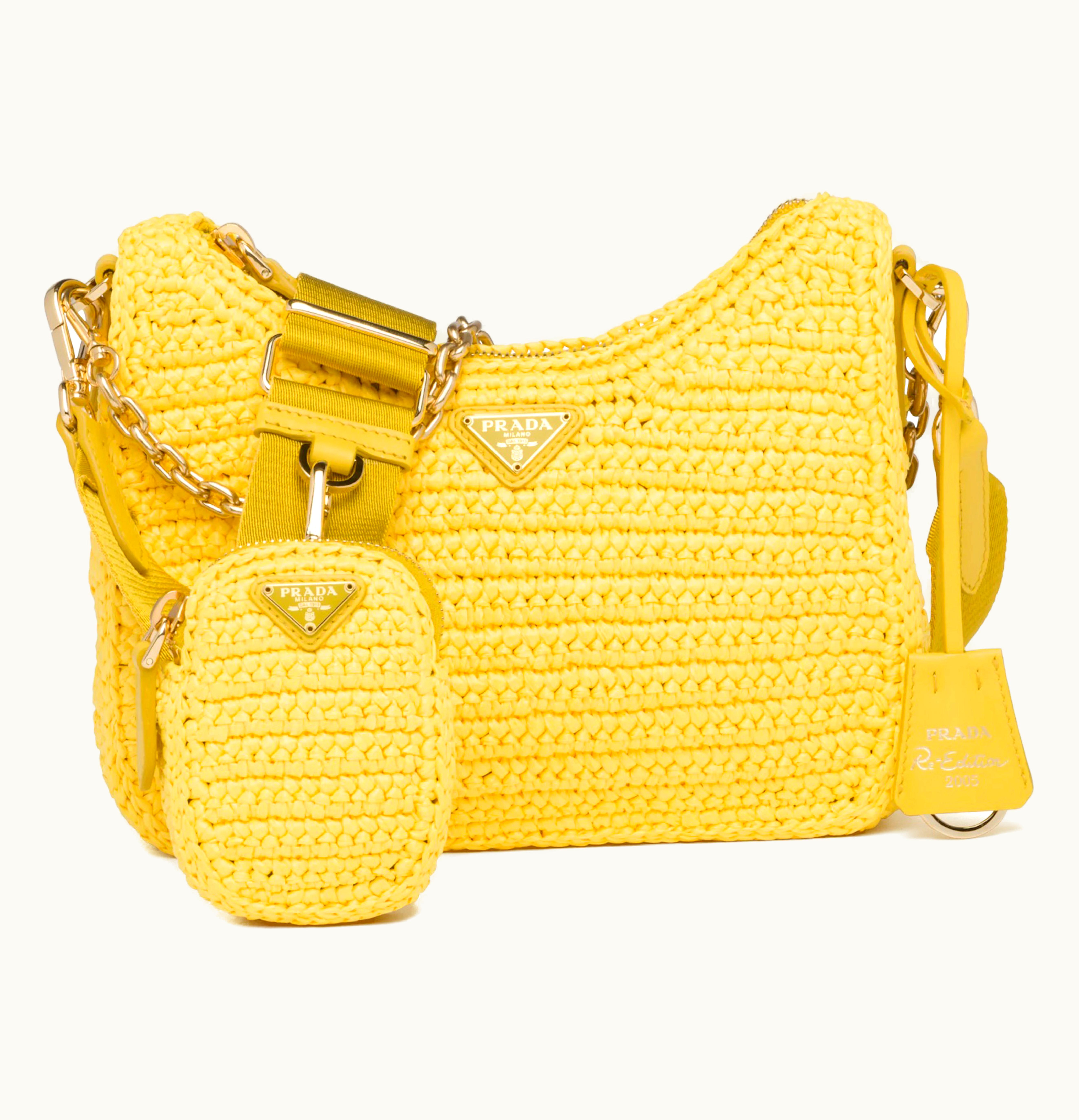 Prada Prada Re Edition 2005 Raffia Bag Yellow