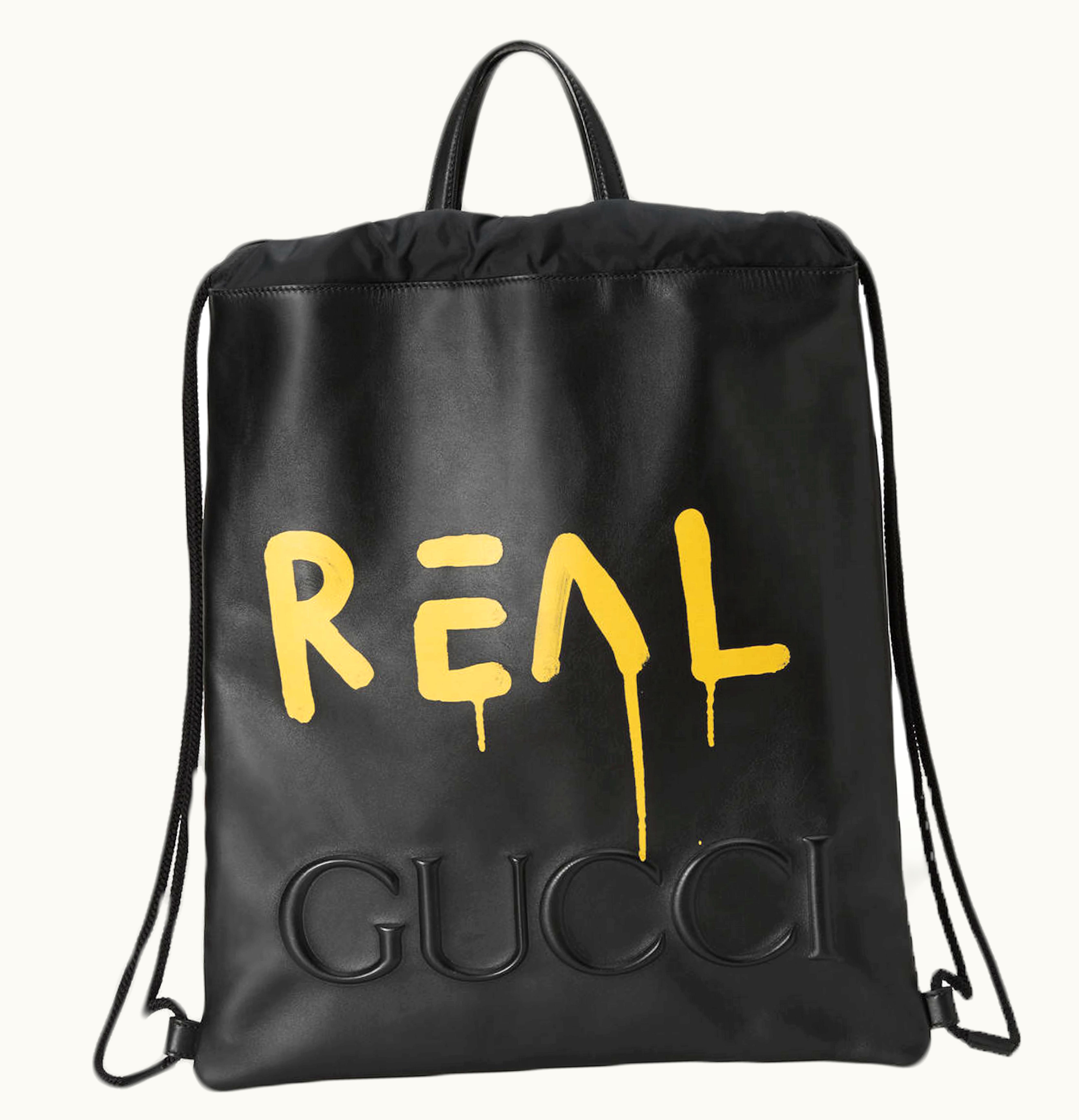 Gucci Gucci Backpack Drawstring Gucci Ghost Print Leather Black Palladium