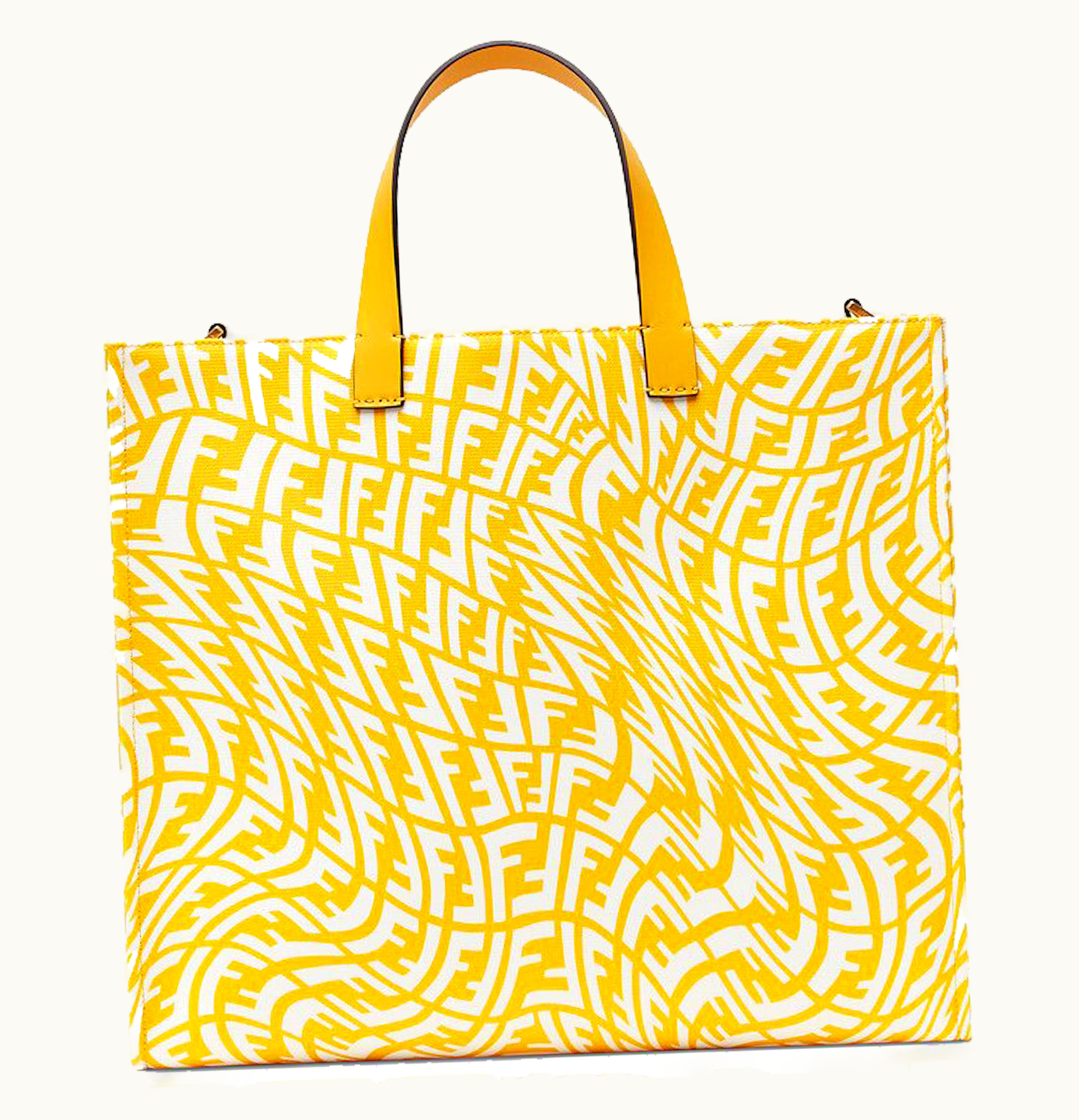 Fendi Fendi Shopper Tote Bag FF Vertigo Print Yellow