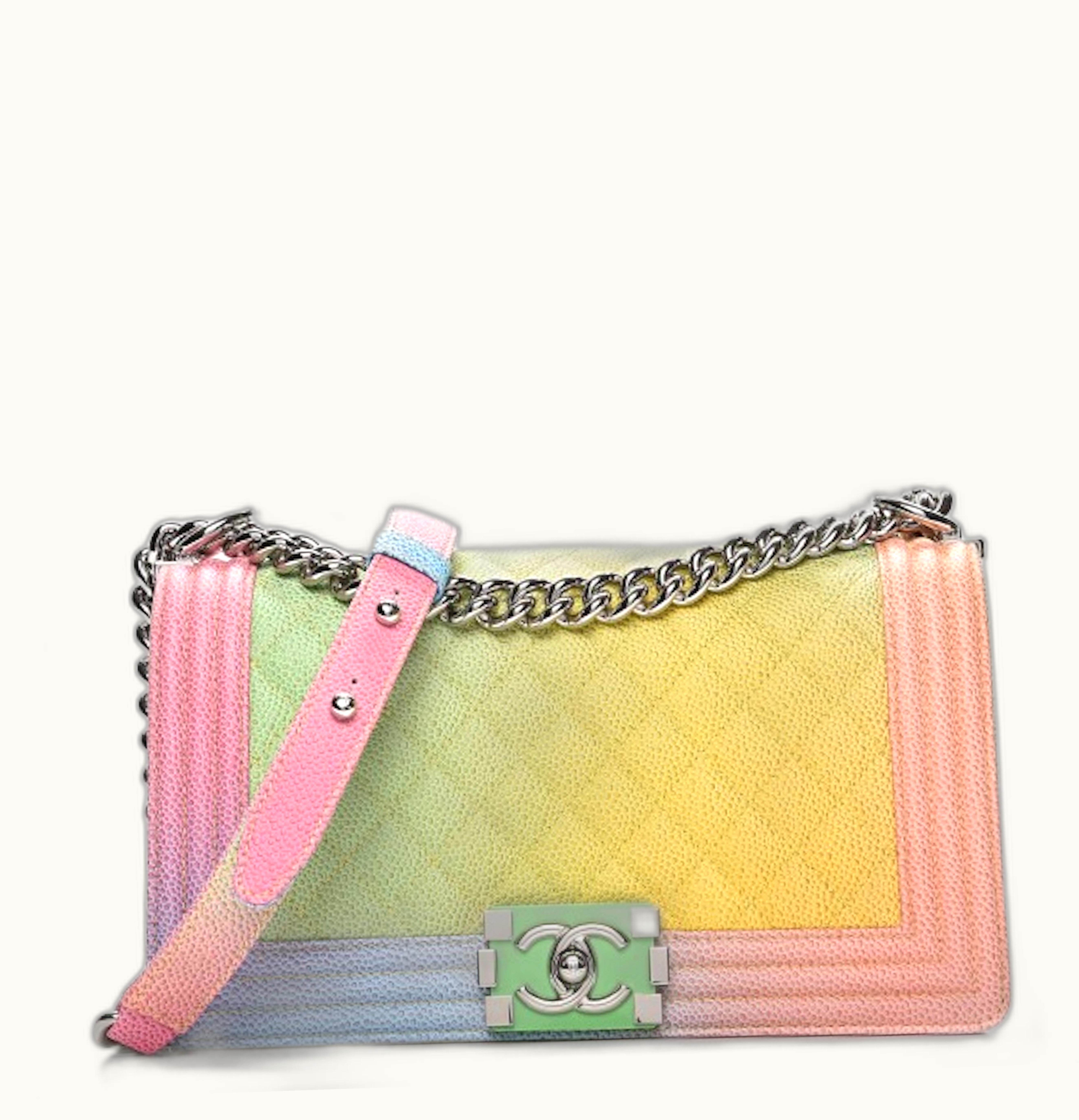 Chanel Chanel Flap Boy Cuba Rainbow Medium Quilted Multicolor Caviar Pink