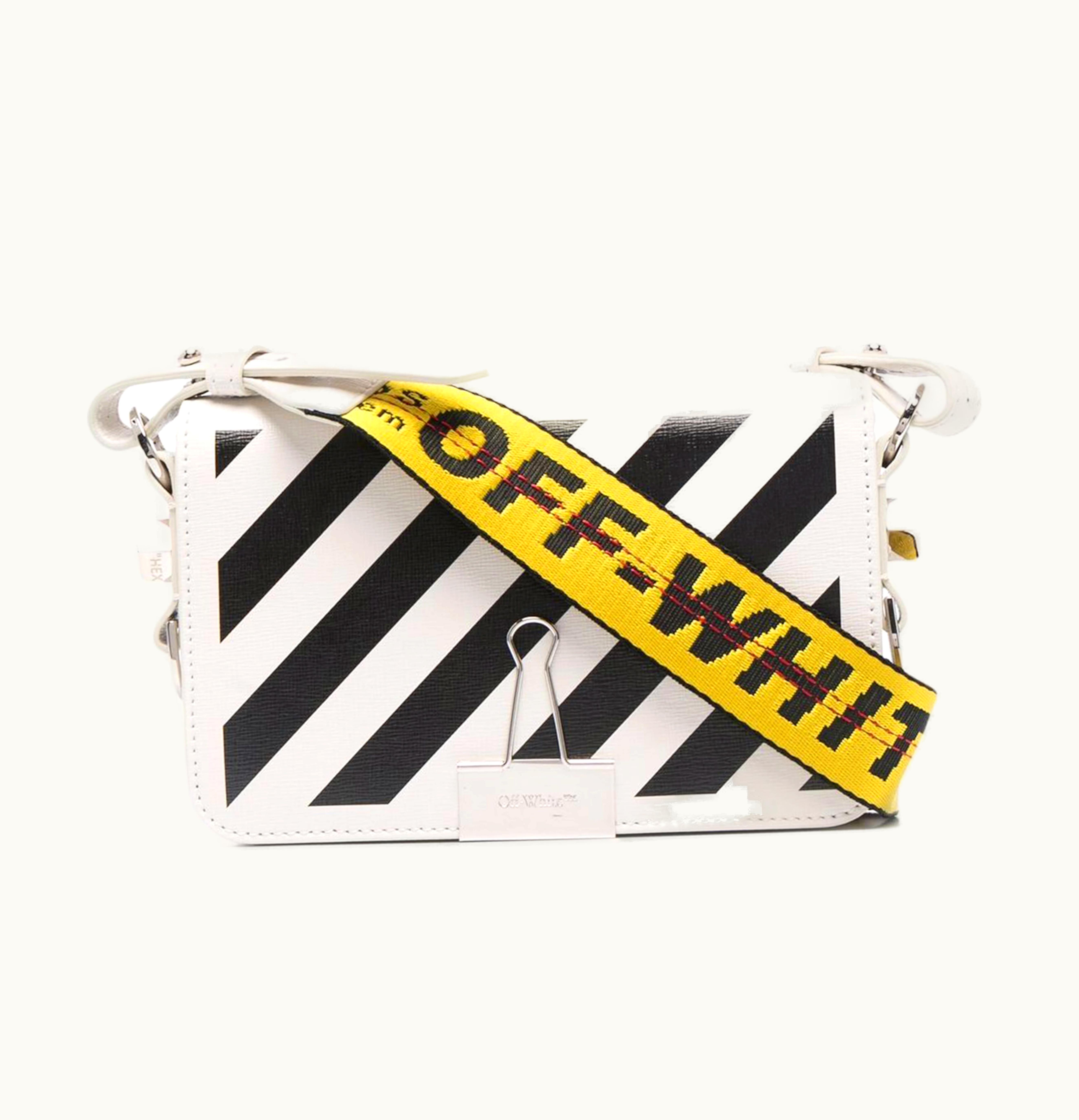 OFF-WHITE OFF WHITE Binder Clip Bag SS22 Mini Diag Stripe White Black Yellow