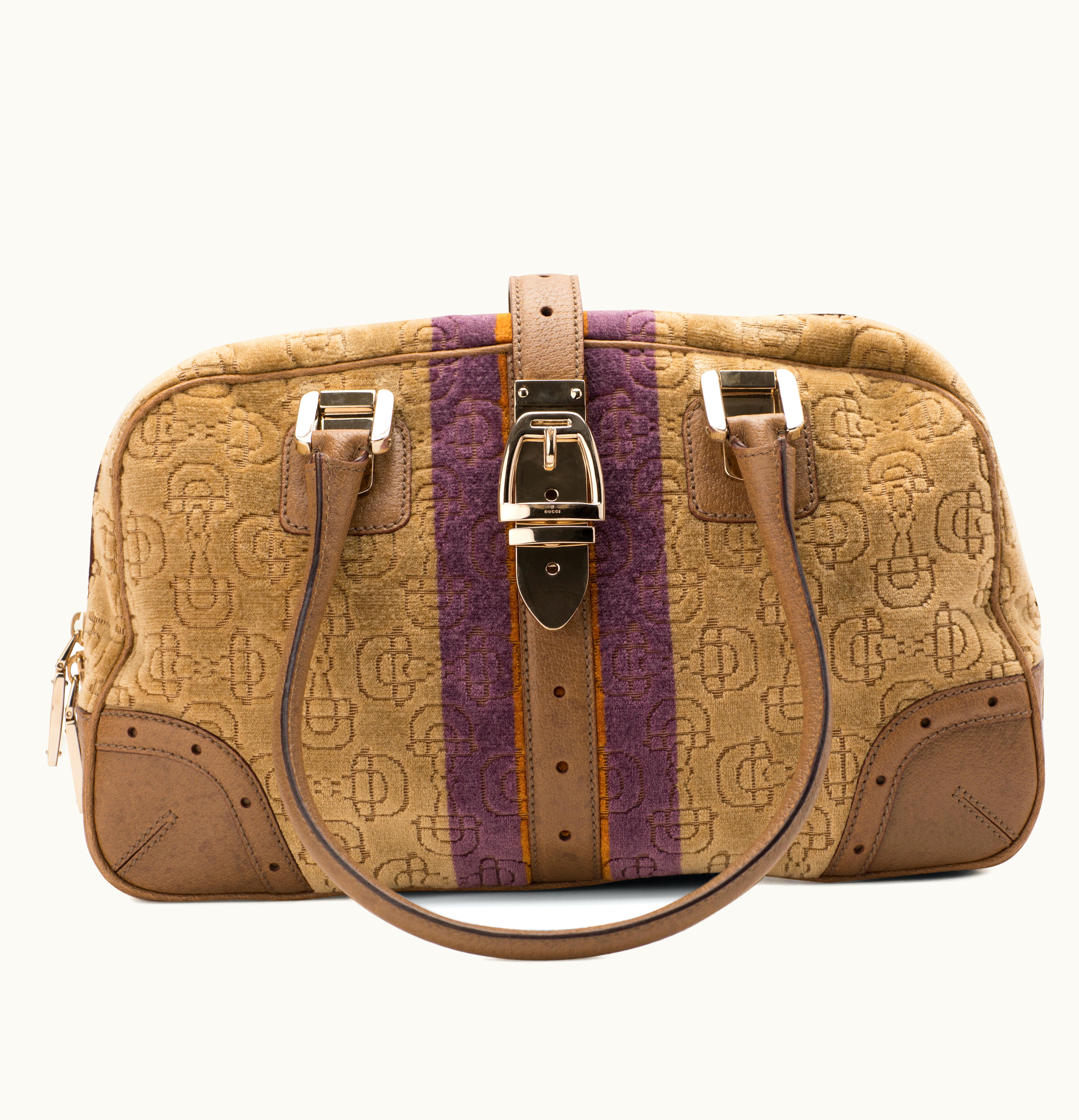 Gucci Gucci Horsebit Boston Horsebit Velvet Beige Purple Gold Tone