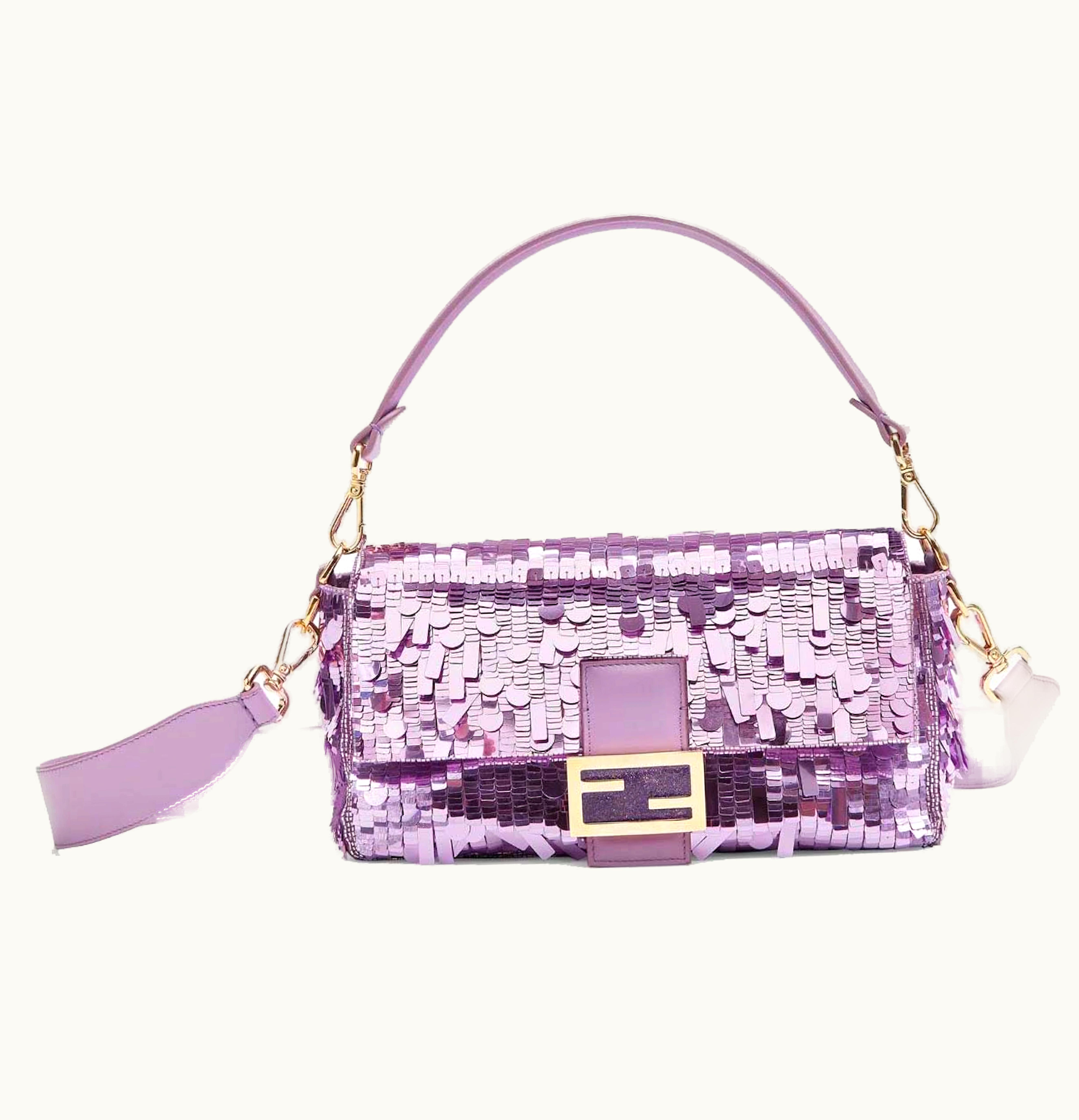 Fendi Fendi Sequin and Leather Baguette Lilac