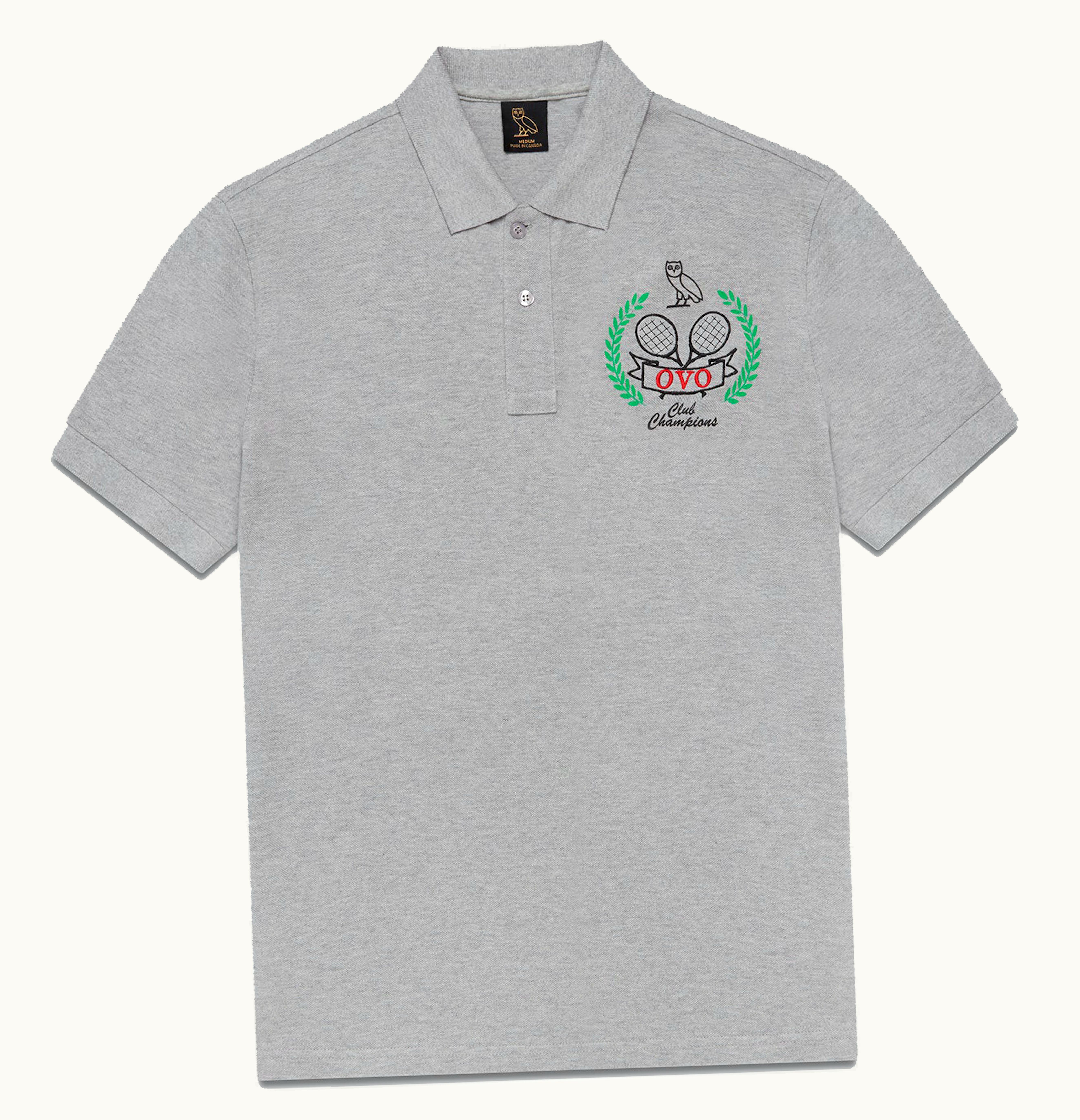 OVO OVO Tennis Crest Pique Polo Heather Grey