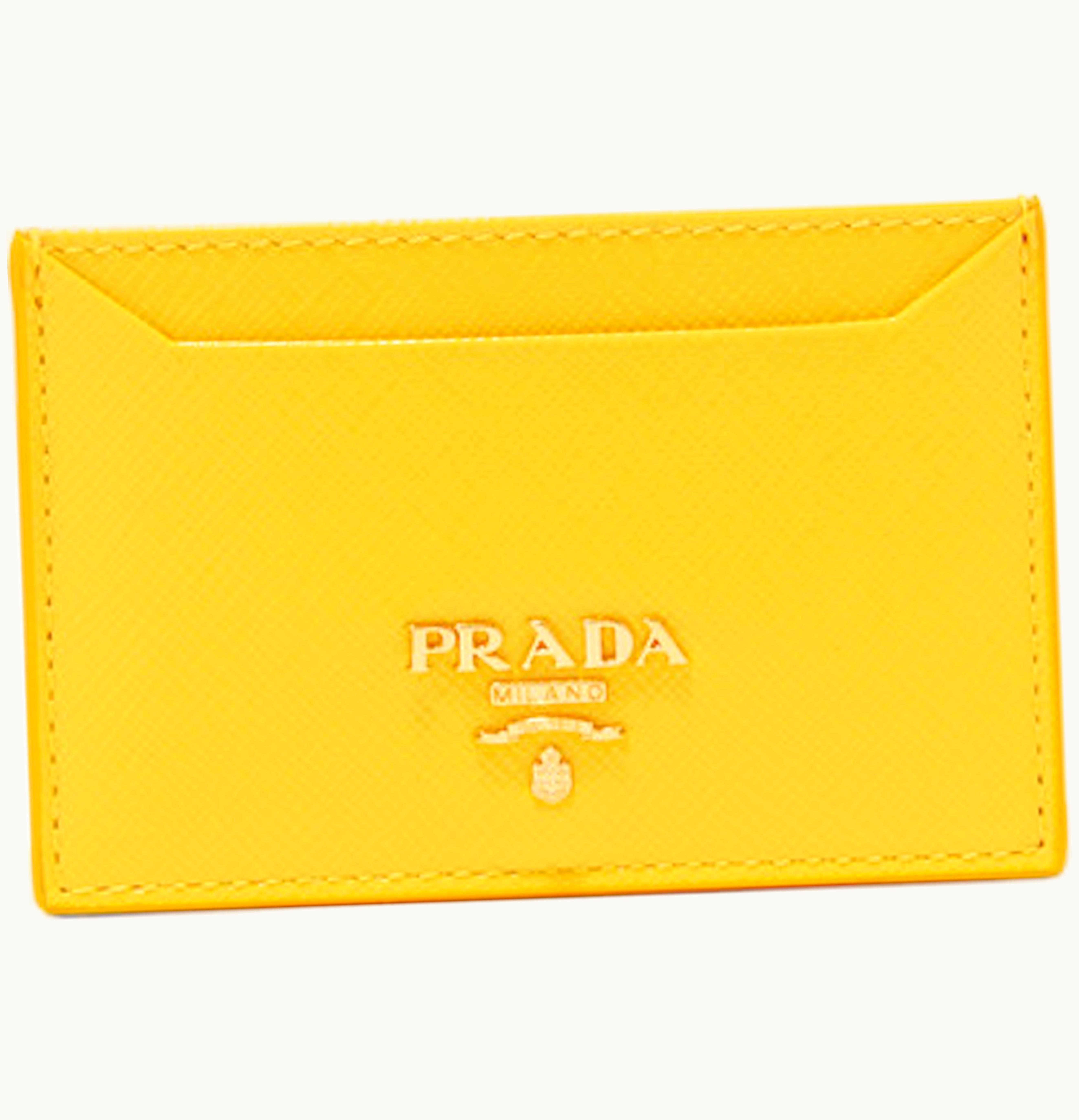 Prada Prada Metal Oro Card Case Saffiano Yellow