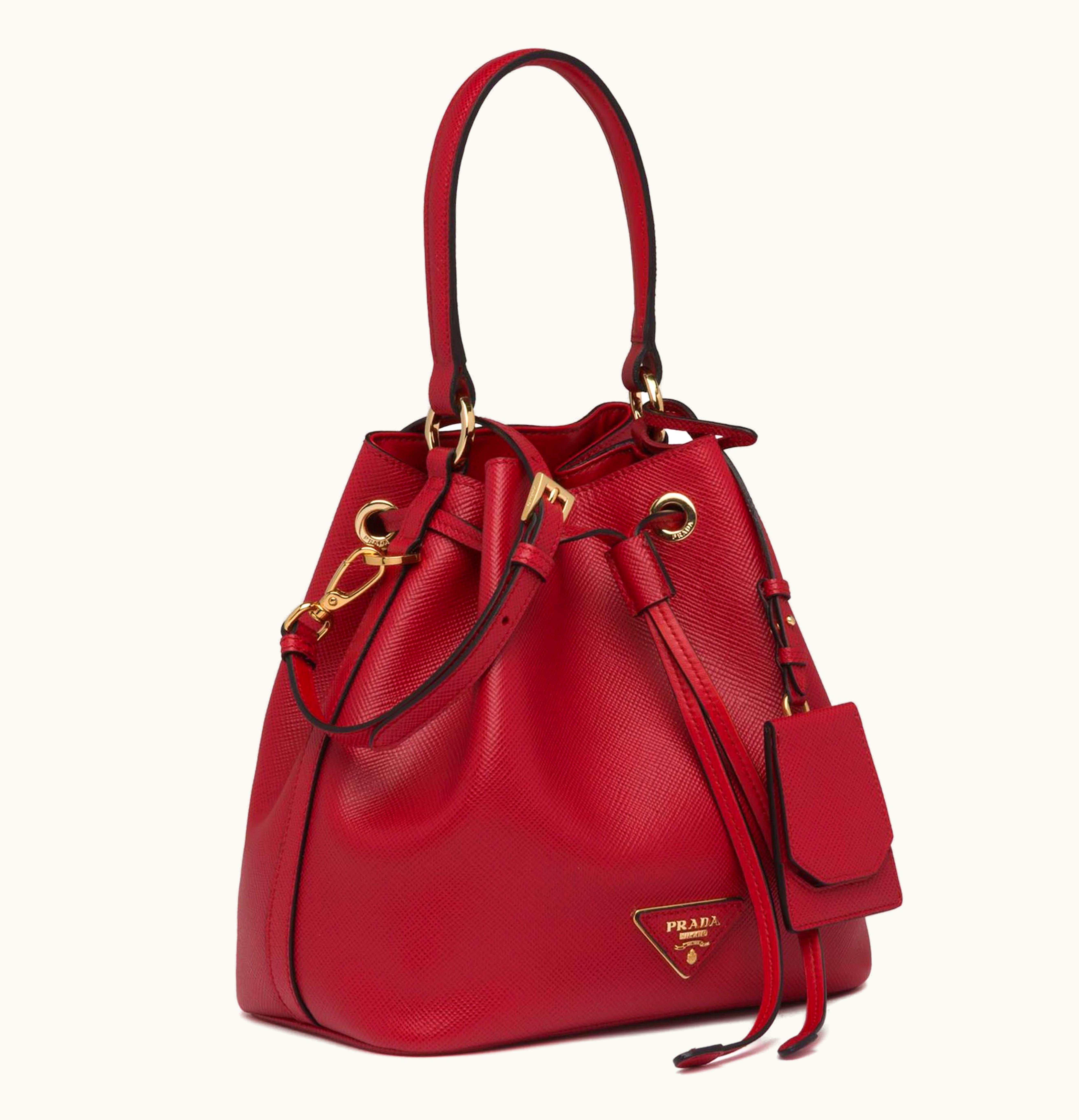 Prada Prada Bucket Bag Saffiano Leather Gold tone Red