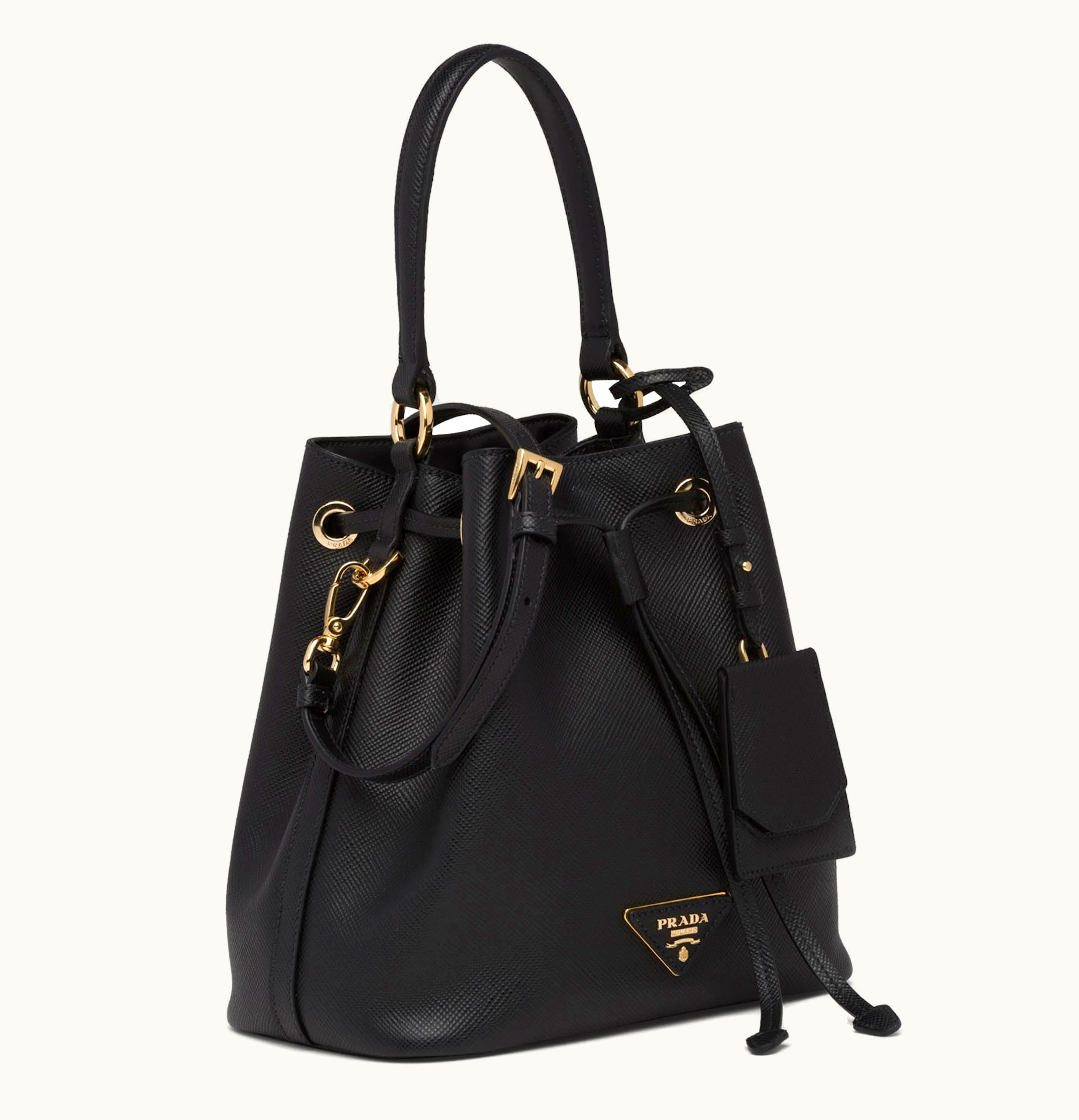 Prada Prada Bucket Bag Saffiano Leather Gold tone Black