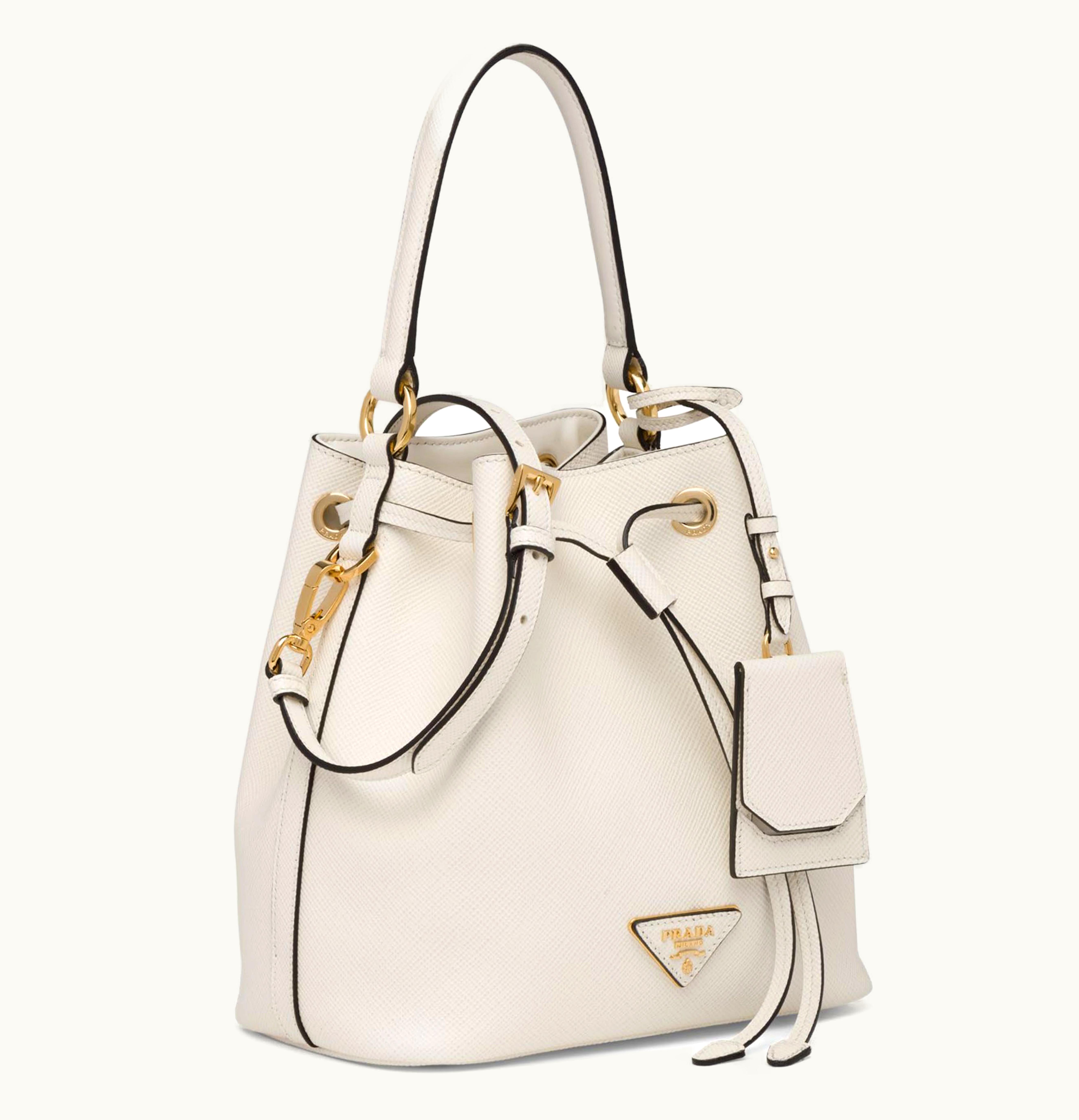 Prada Prada Bucket Bag Saffiano Leather Gold tone White