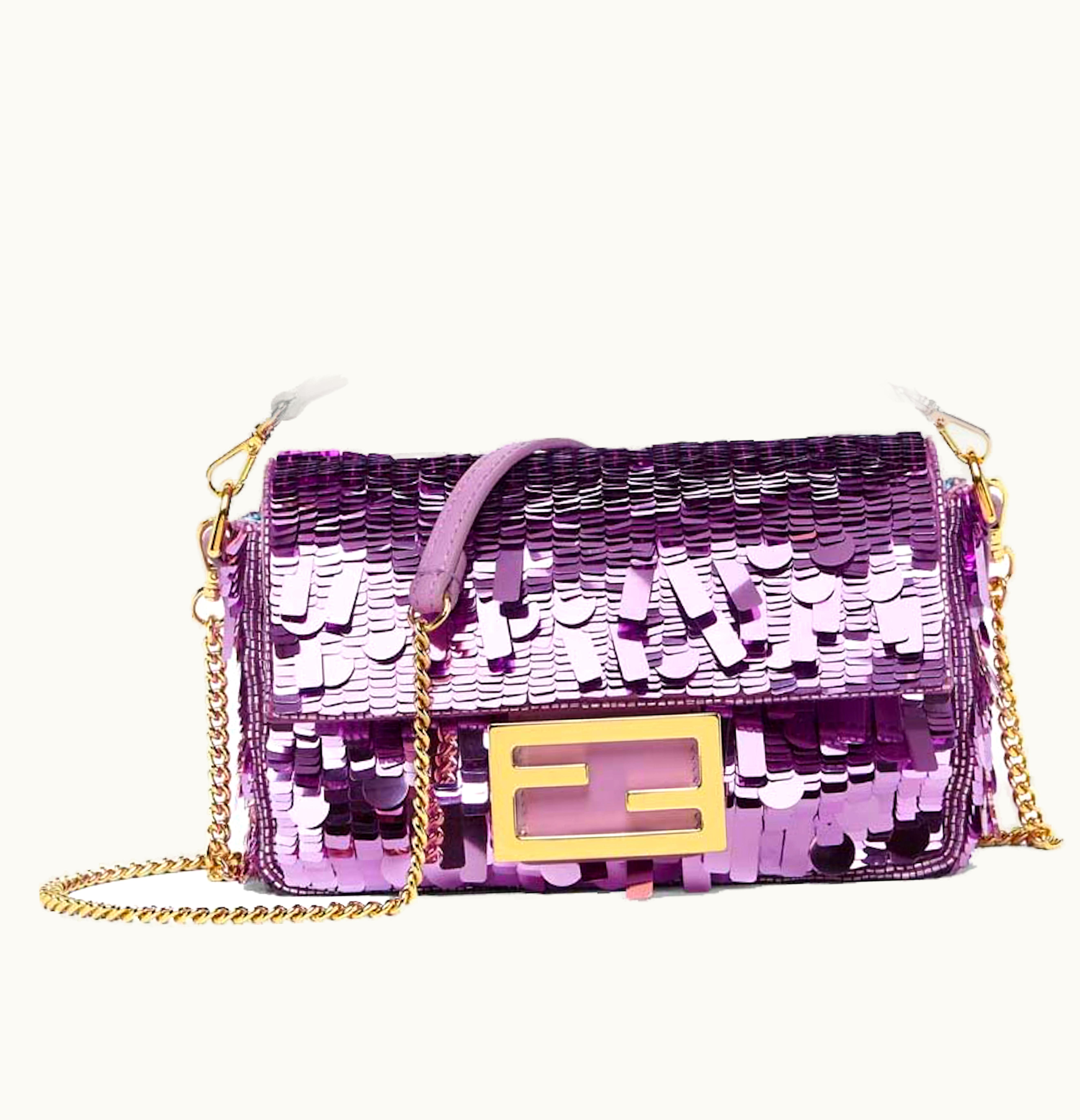 Fendi Fendi Sequin and Leather Baguette Mini Purple