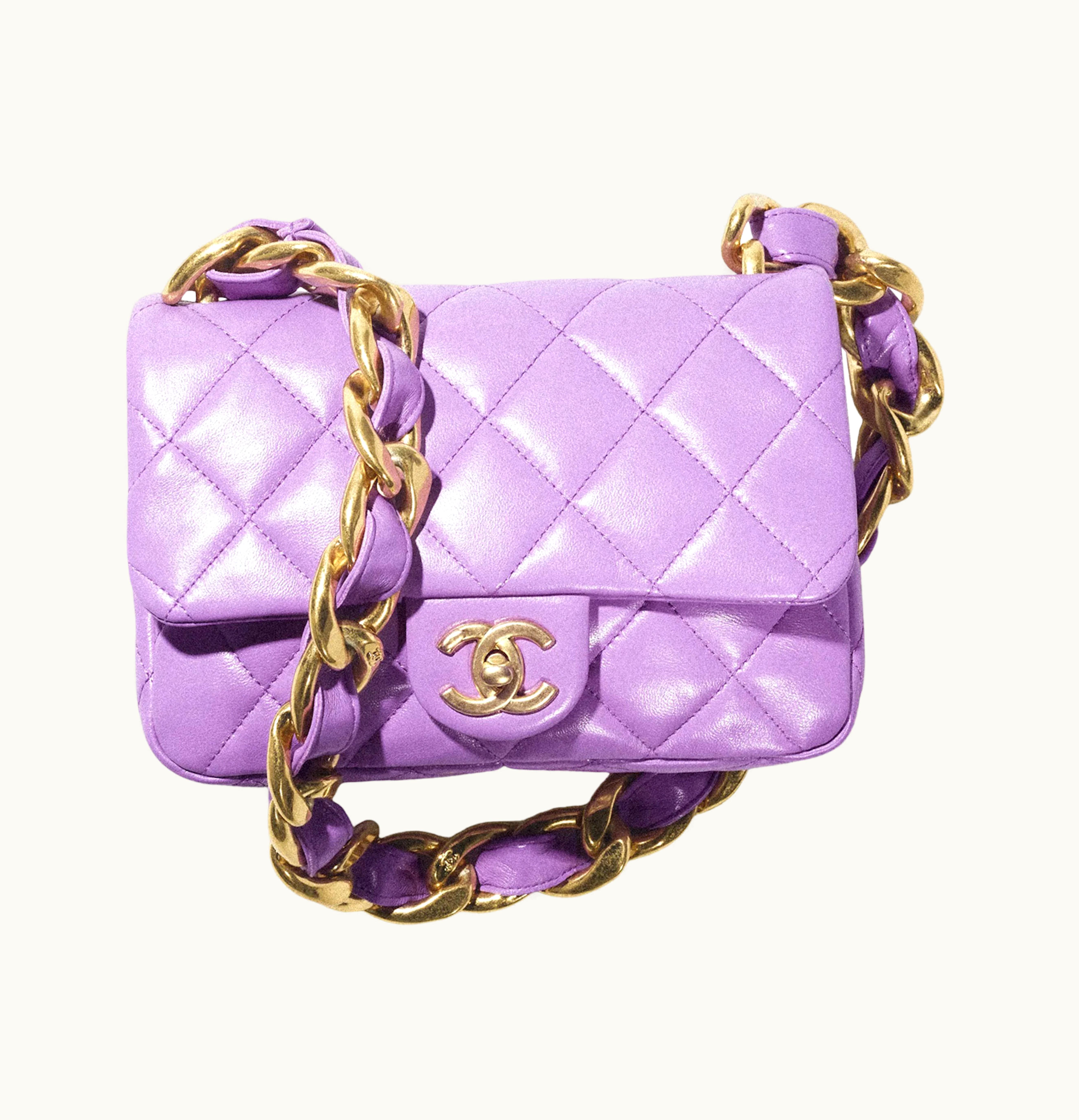 Chanel Chanel Flap Bag with Chunky Chain Strap Small 22S Lambskin Purple