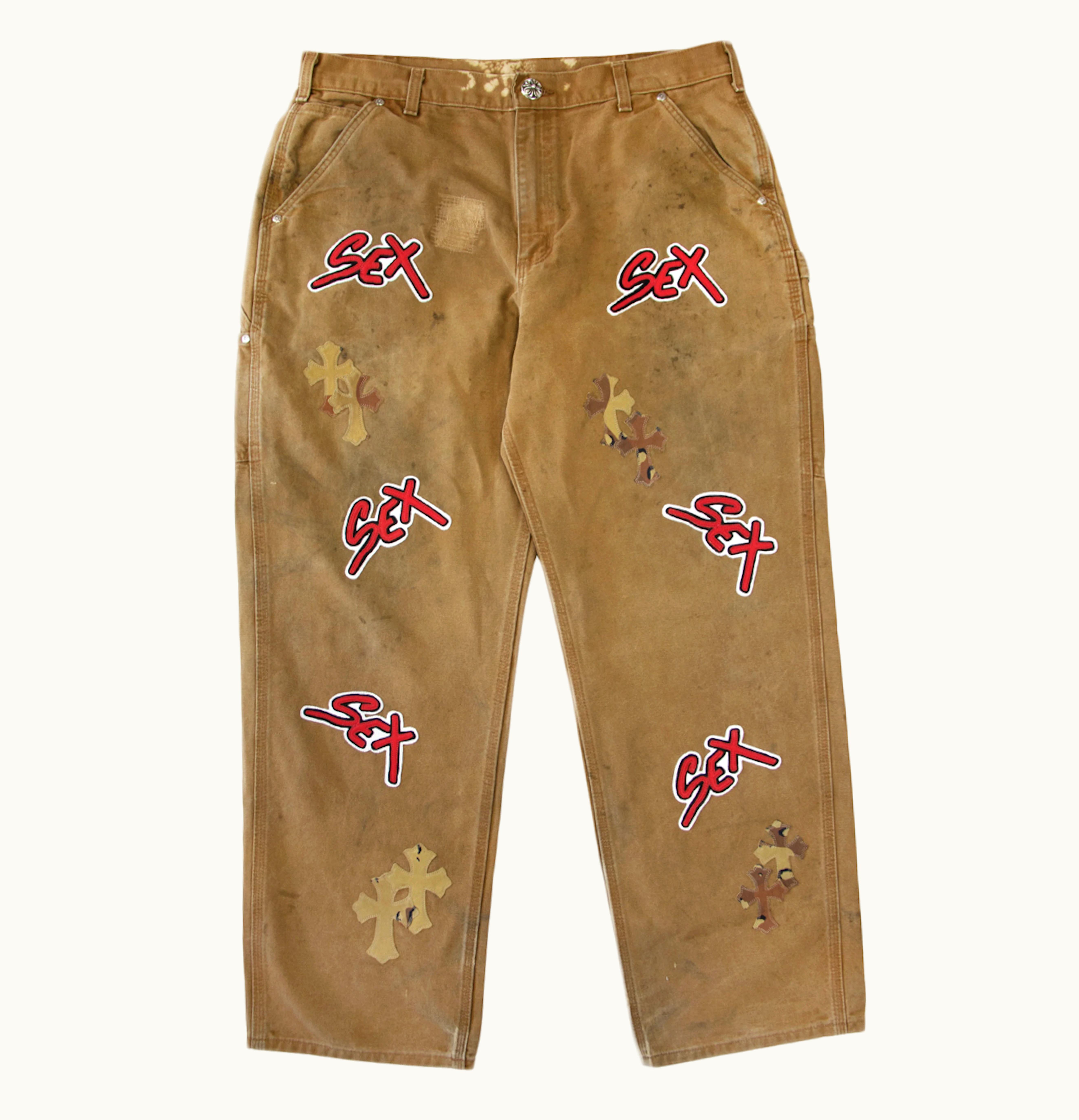 Chrome Hearts Chrome Hearts Matty Boy Sex Records Single Knee Vintage Carpenter Pants Tan