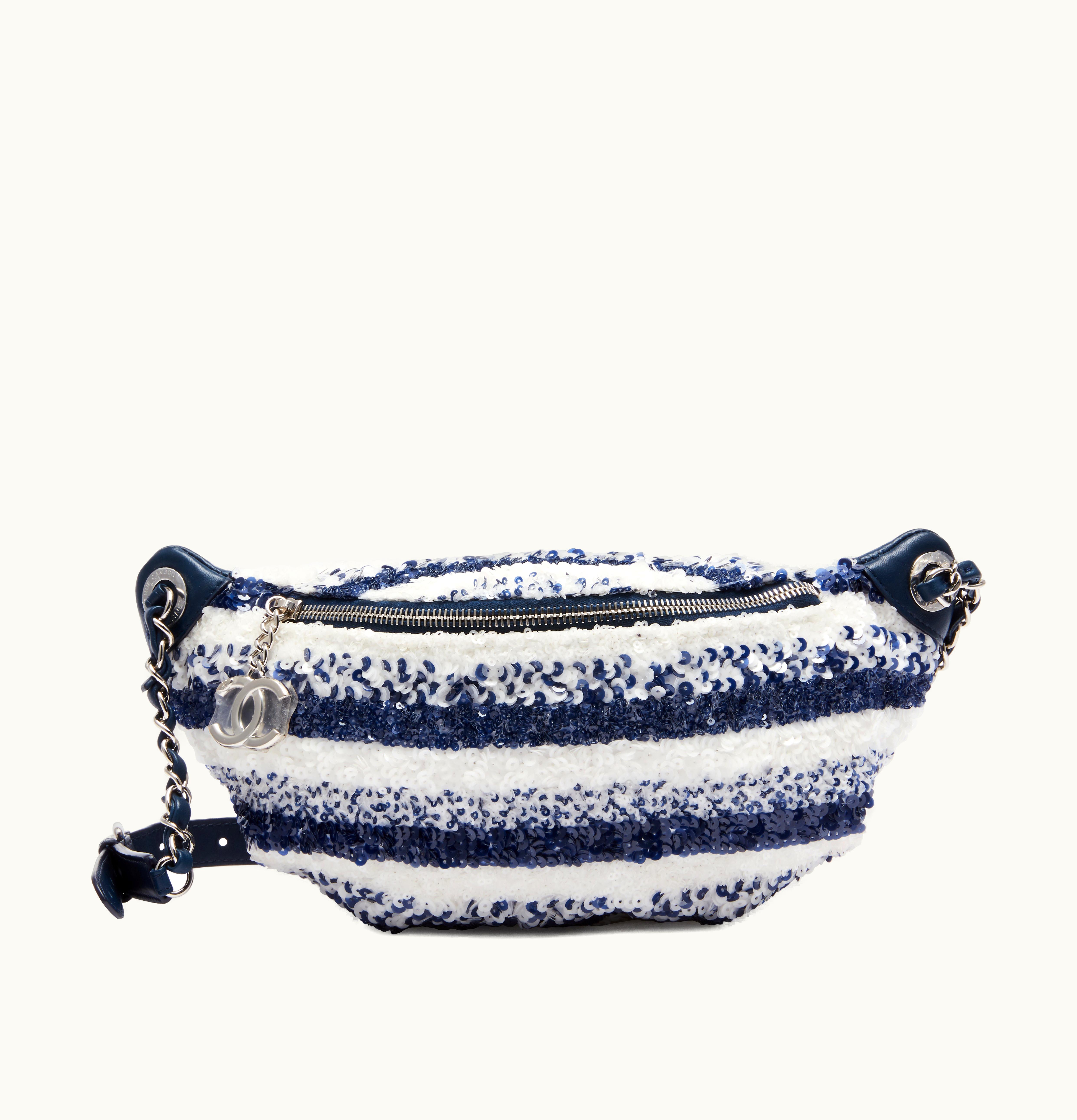 Chanel Chanel Waist Bag in Blue and White Sequins with Leather and Silver Tone Hardware