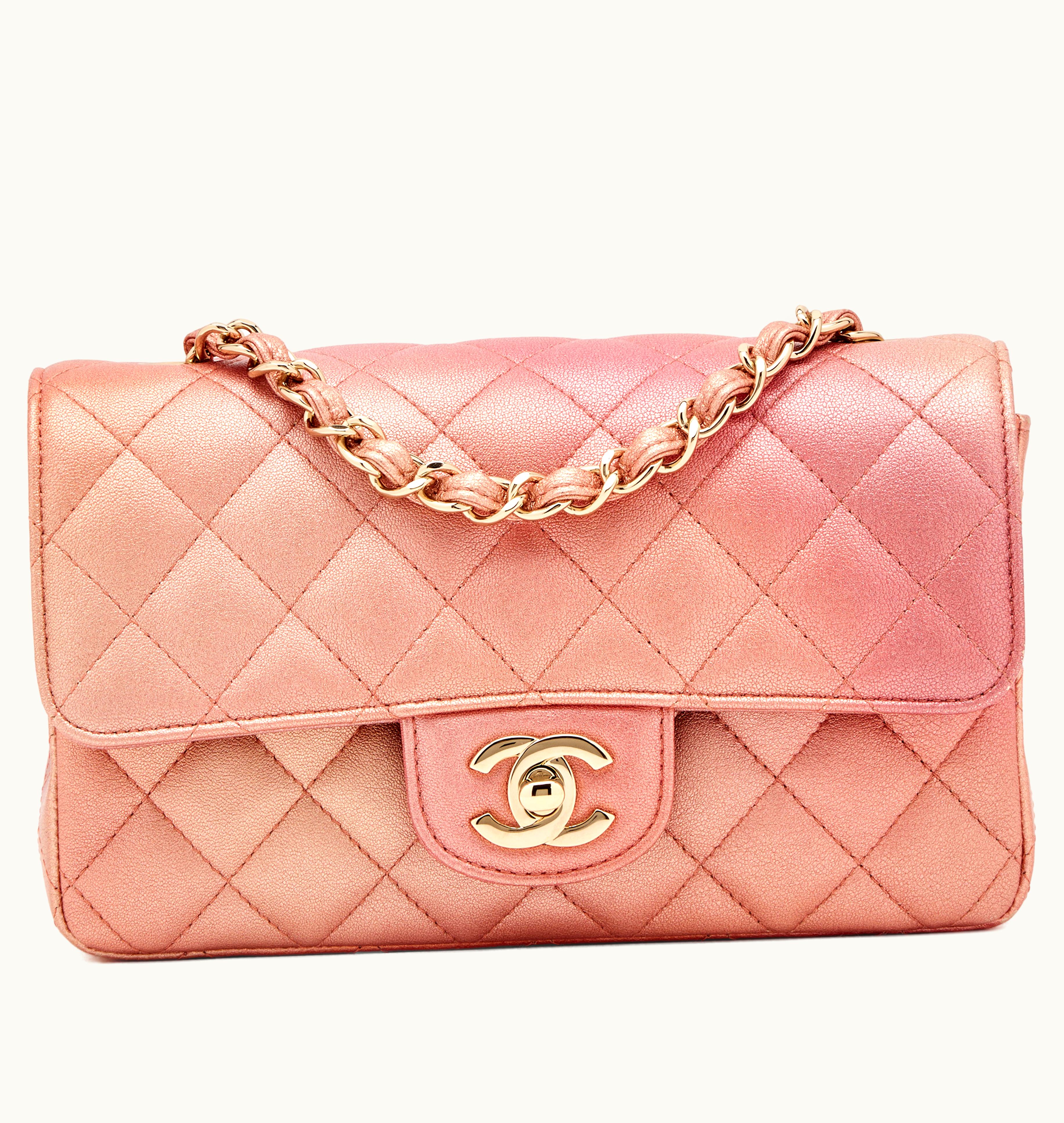 Chanel Chanel 2021 Chanel Mini Rectangular Classic Flap with Gold Hardware in Pink Ombre Quilted Metallic Lambskin