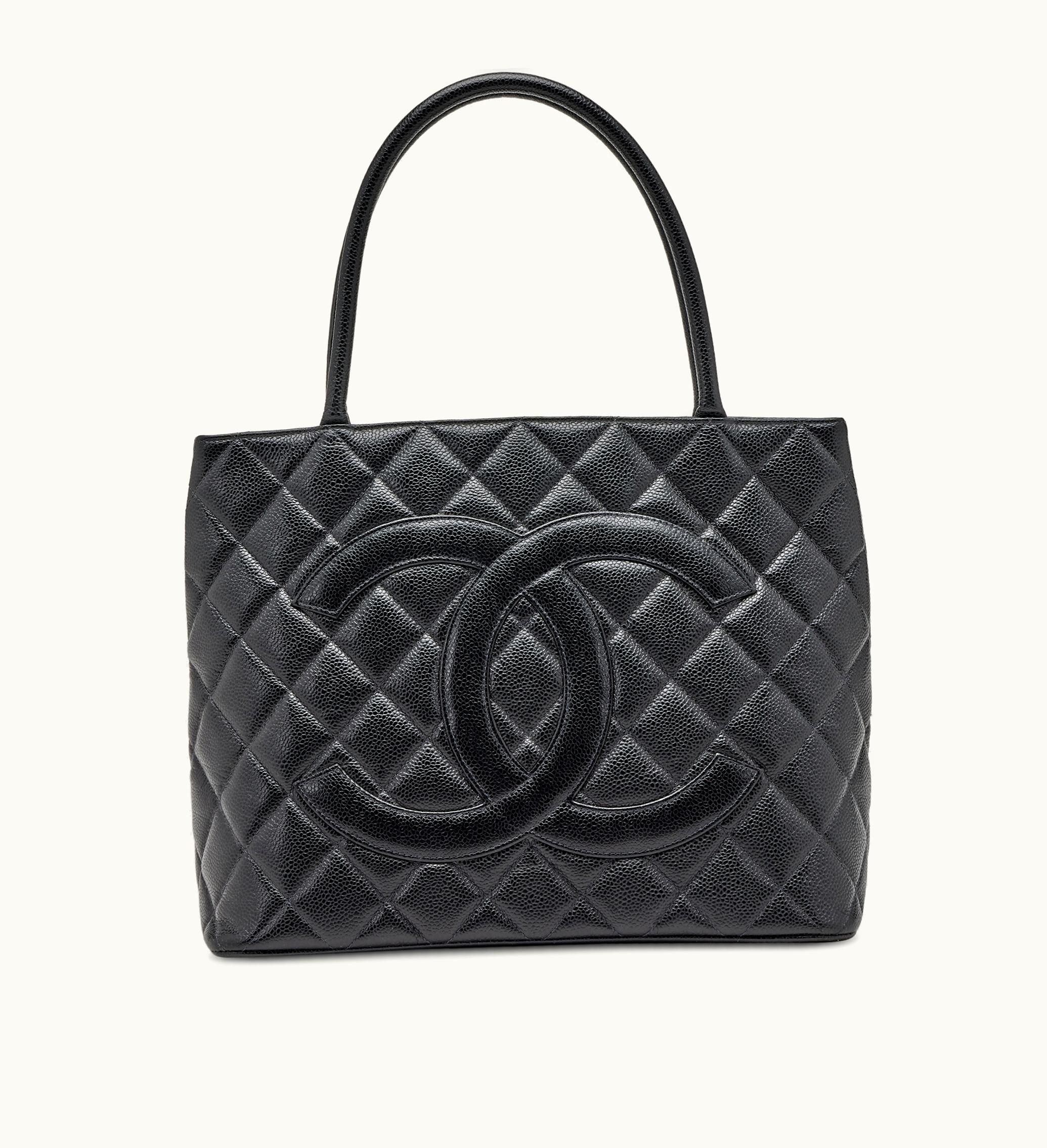 Chanel Chanel Timeless Medallion Tote in Chanel Classic Black Quilted Caviar with Silver Hardware, Dating Back to 1997-1999