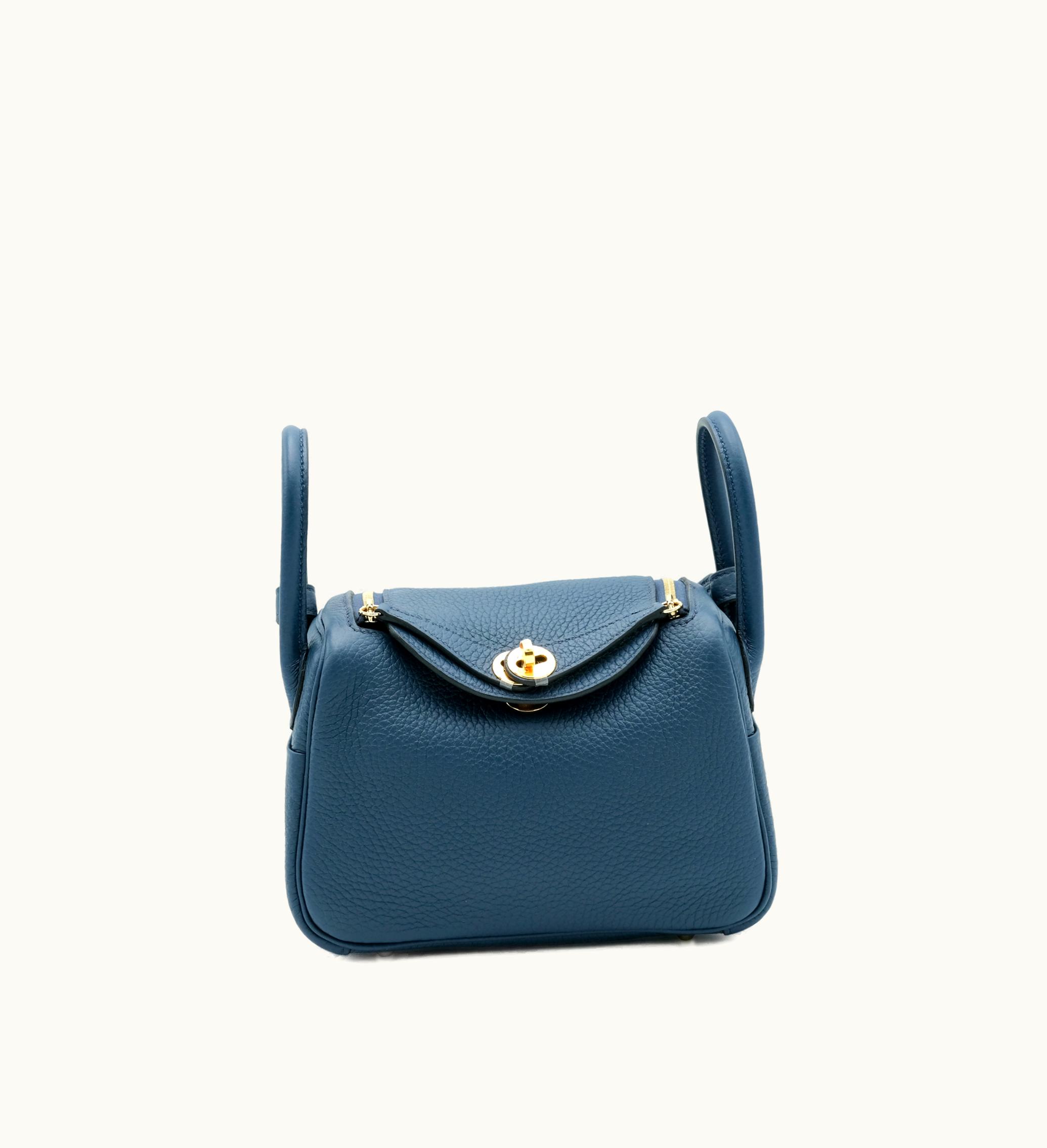 Hermès Hermès Mini Lindy 20 in Clementine Blue Clemence Leather with Gold Hardware