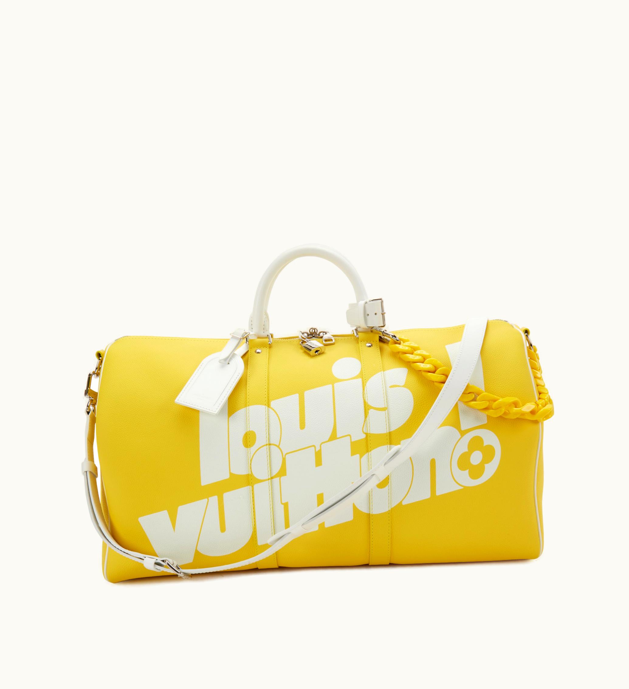 Louis Vuitton Louis Vuitton Virgil Abloh Yellow Leather Regular LV Keepall Bandoulière 50 Silver Accents, 2021