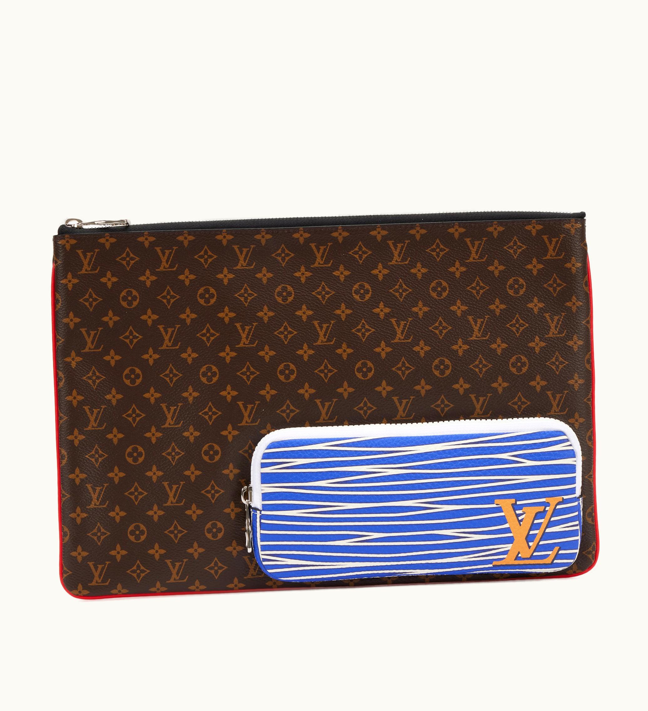 Louis Vuitton Louis Vuitton 2020 Louis Vuitton Virgil Abloh Silver Hardware Brown Mini Monogram Coated Canvas & Blue Leather A4 Multipocket Pochette