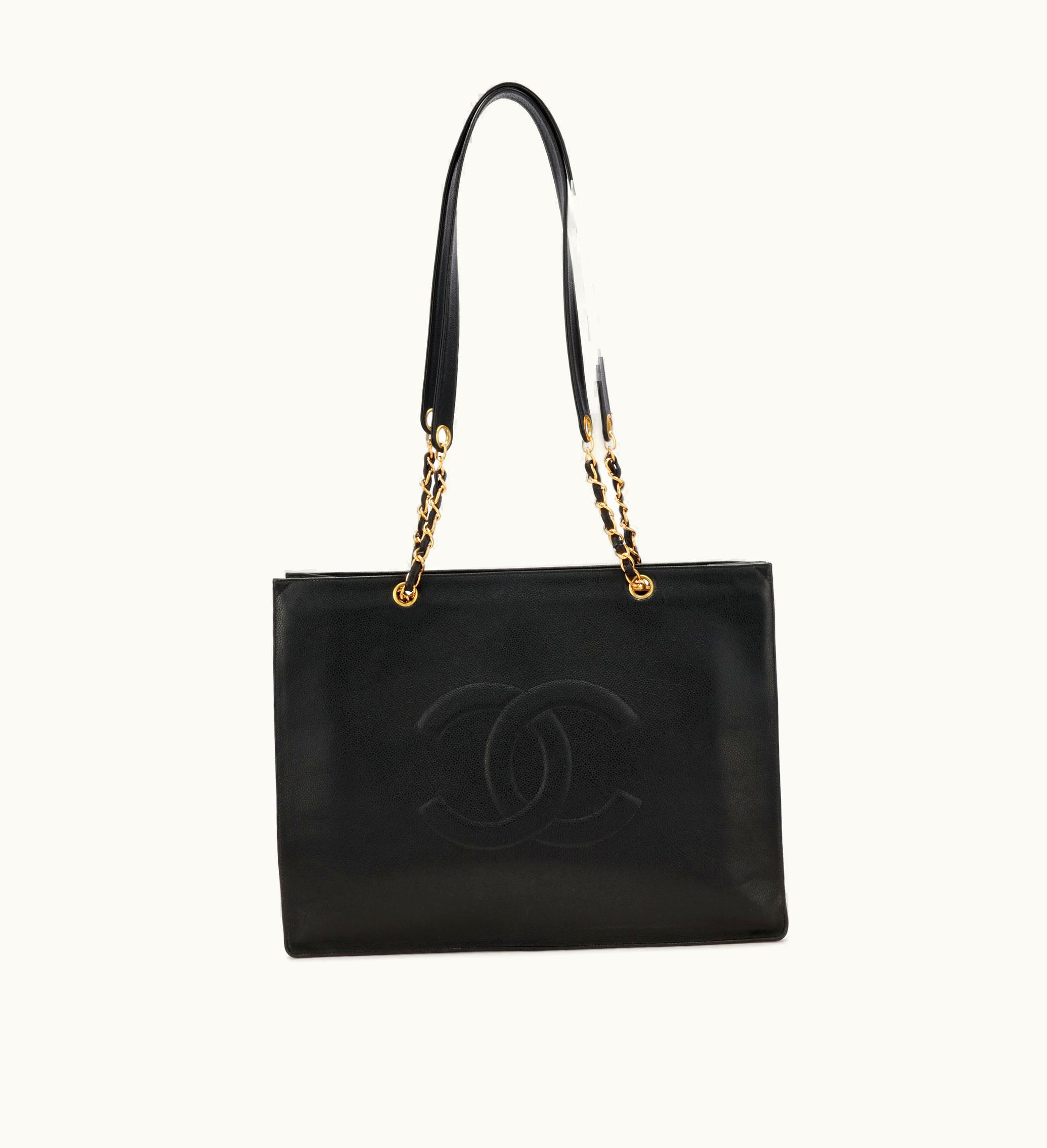 Chanel Chanel 1996-1997 Chanel Caviar Tote with Gold Hardware featuring Embossed Black CC