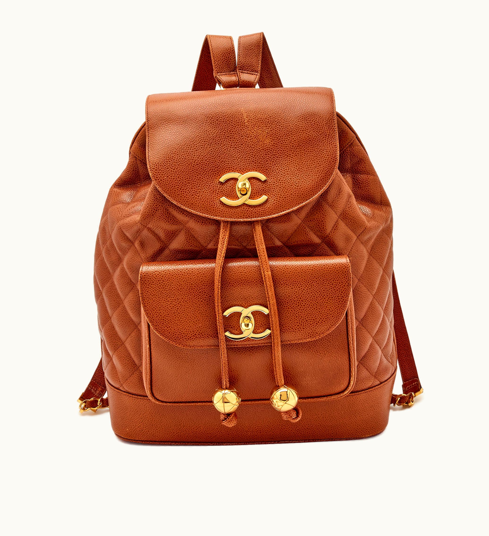 Chanel Chanel Caramel Brown Quilted Caviar CC Pocket Large Backpack Gold Hardware, 1991-1994