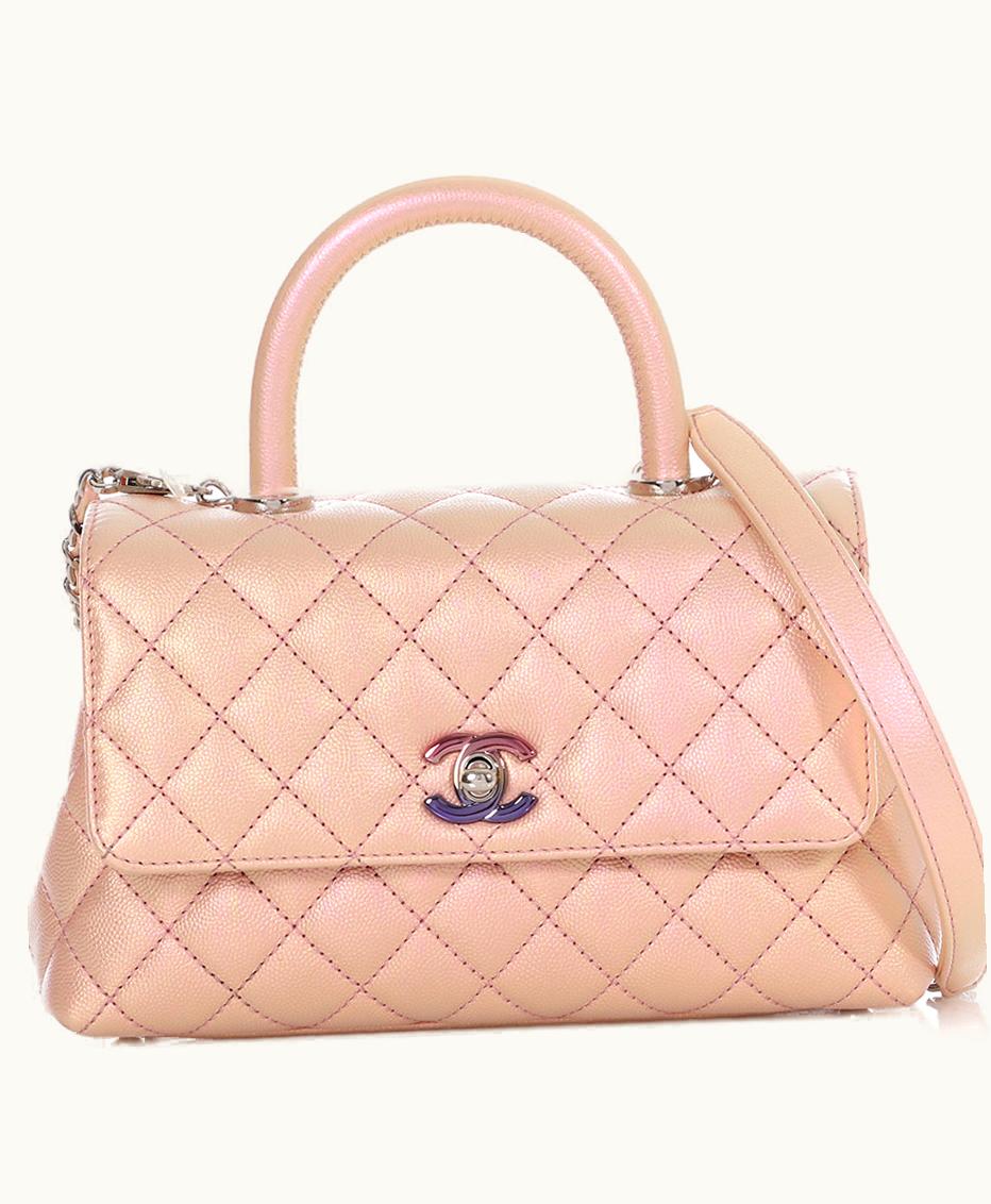 Chanel Chanel 2021 Chanel Coco Mini Top Handle Bag in Pink Iridescent Quilted Caviar with Silver Hardware