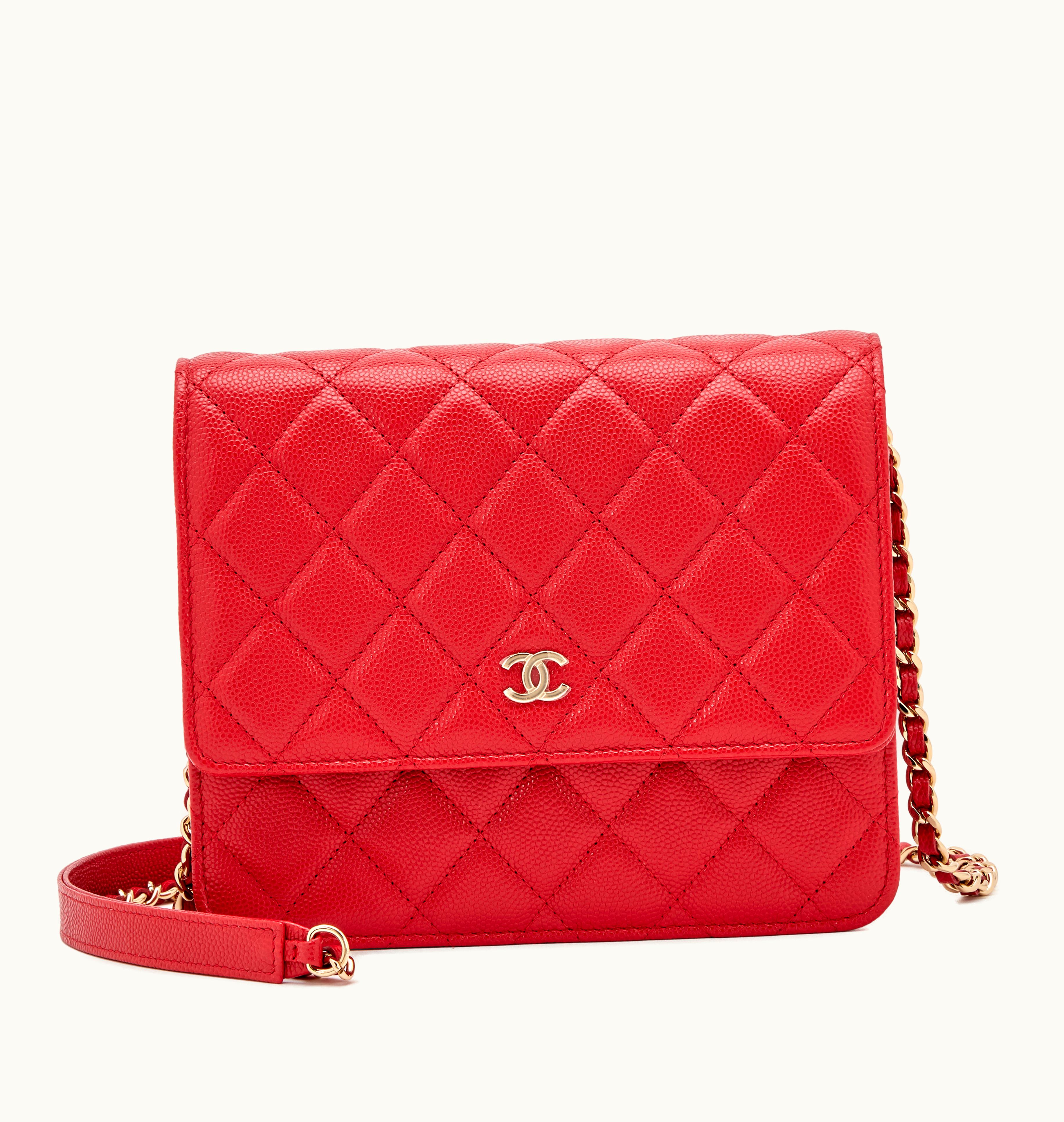 Chanel Chanel 2019 Chanel Caviar Red Quilted Timeless Classic Clutch with Gold Hardware and Chain