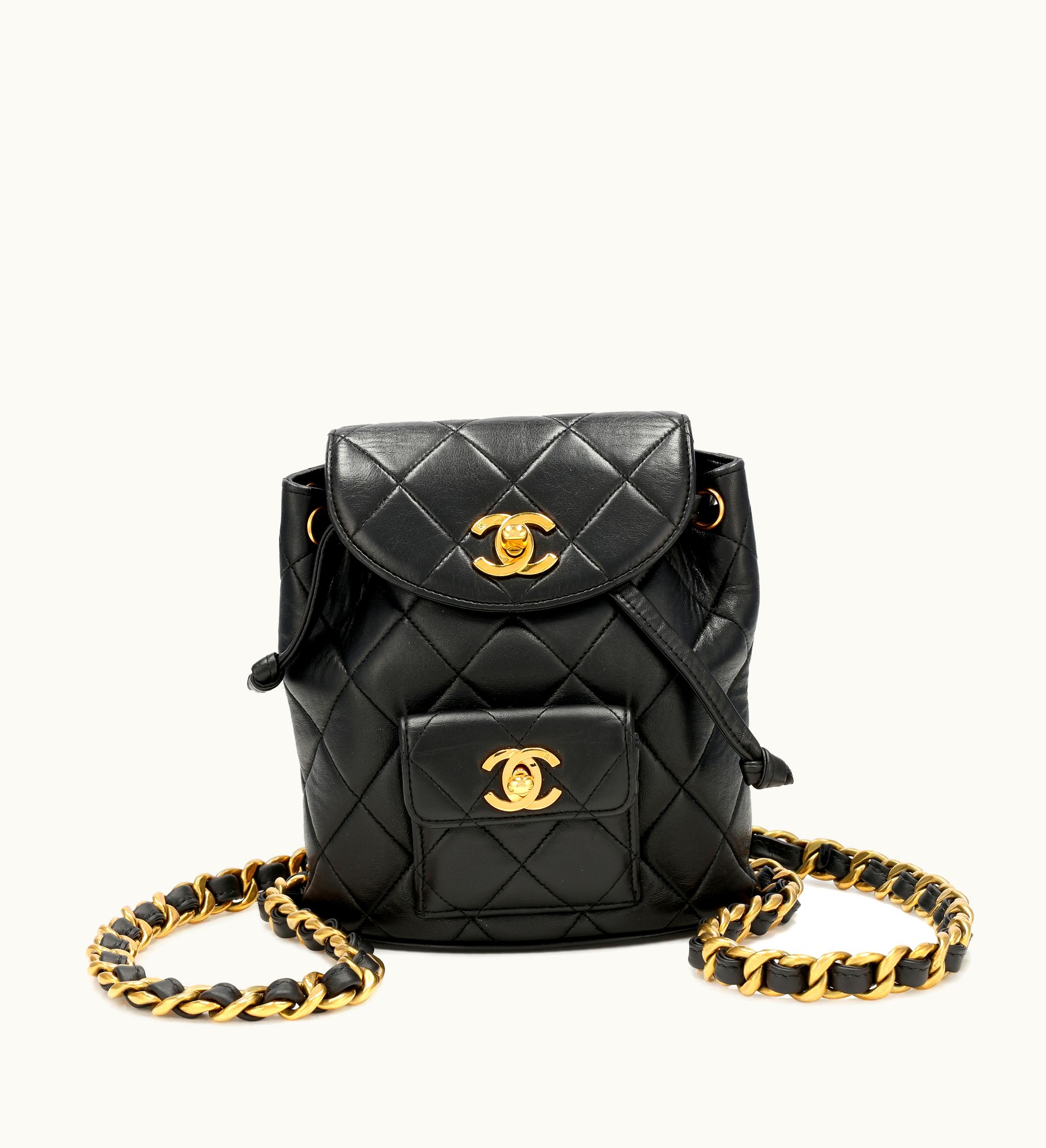 Chanel Chanel Quilted Black Lambskin Mini Timeless CC Duma Backpack with Gold Hardware, from 1991 to 1994