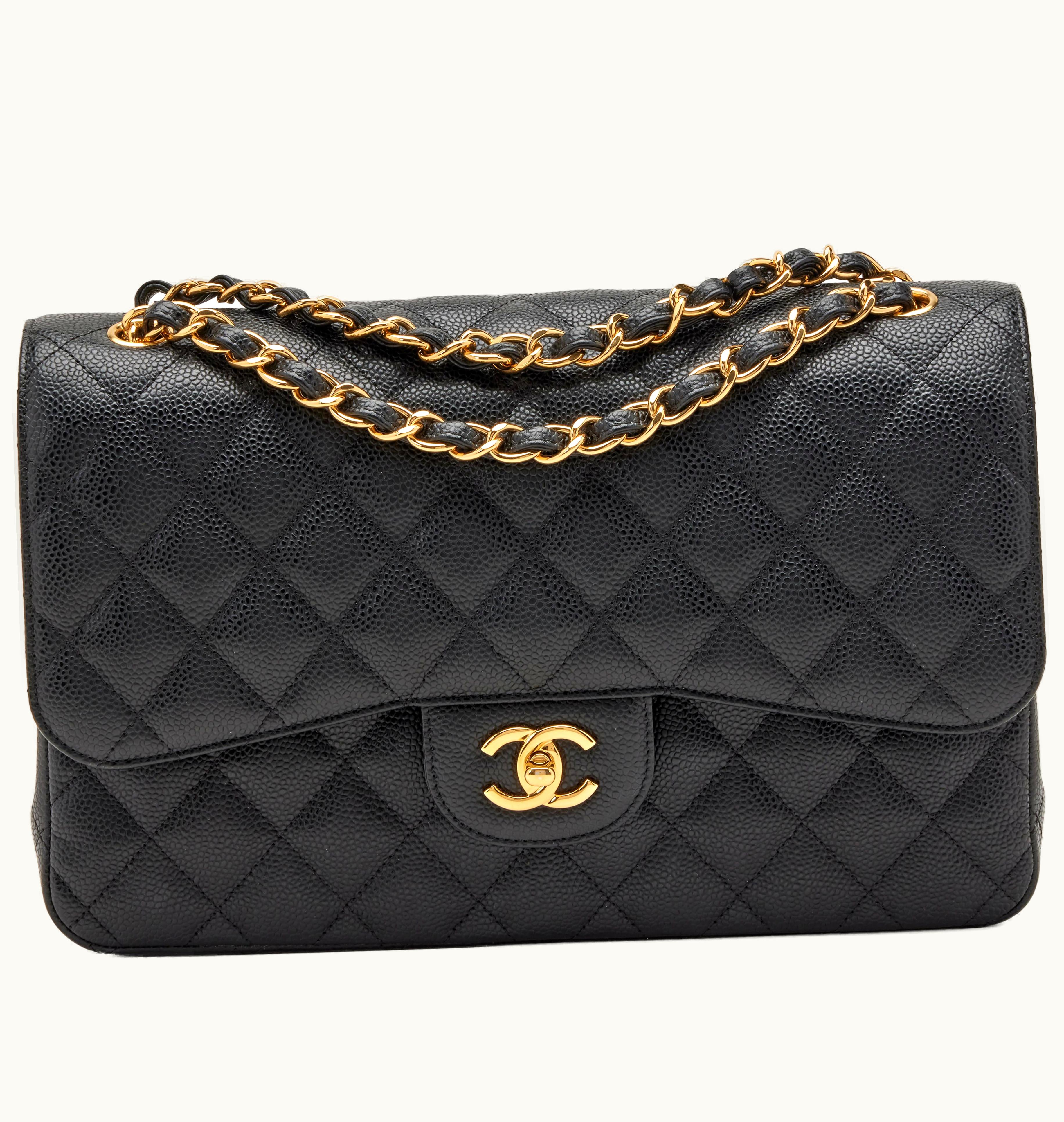 Chanel Chanel Jumbo Classic Double Flap with Gold Hardware, in Black Quilted Caviar, from 2018 to 2019