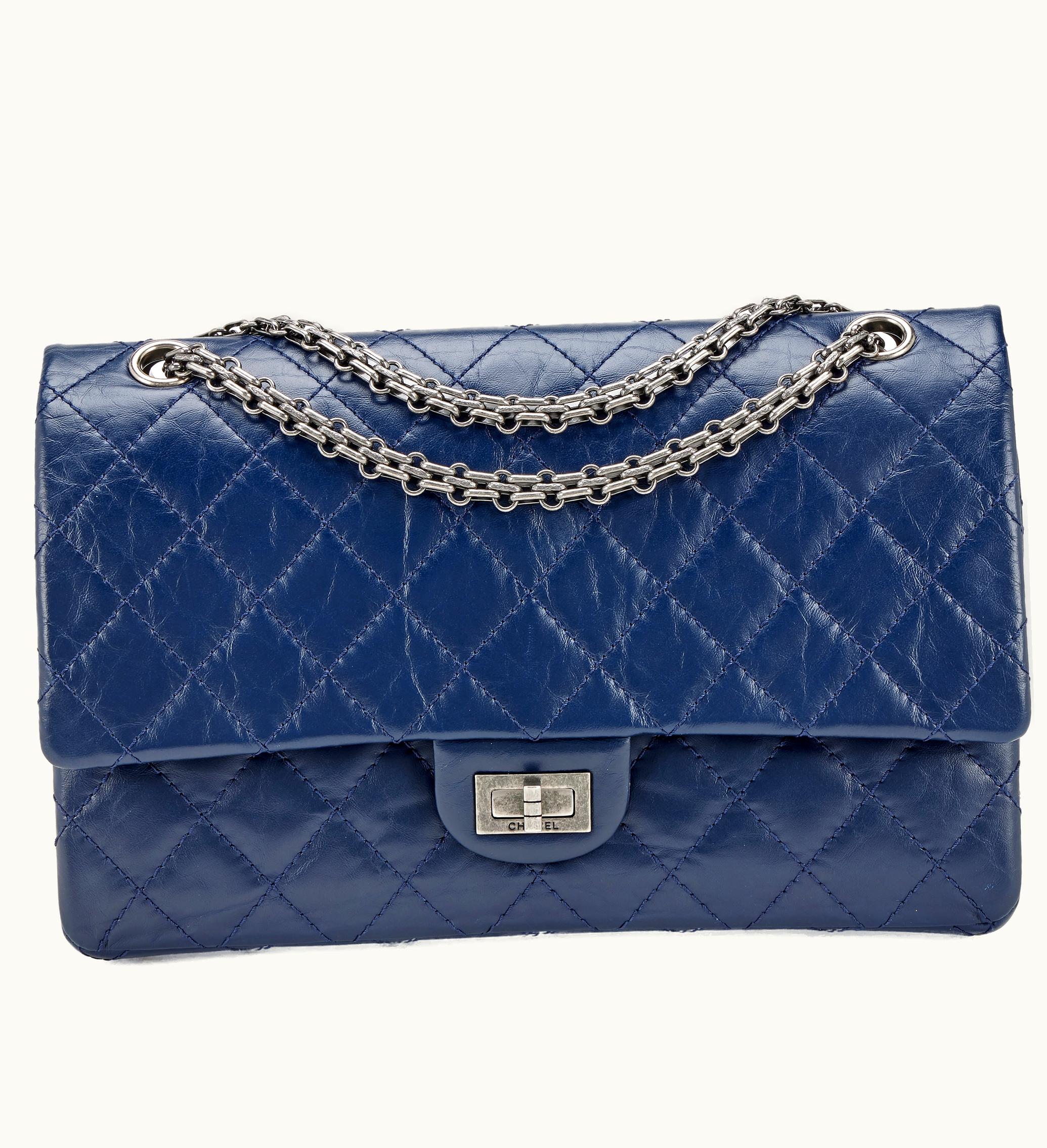 Chanel Chanel 2017-2018 Chanel Double Flap Reissue 226 in Medium size, crafted from Navy Quilted Calfskin with Ruthenium Hardware
