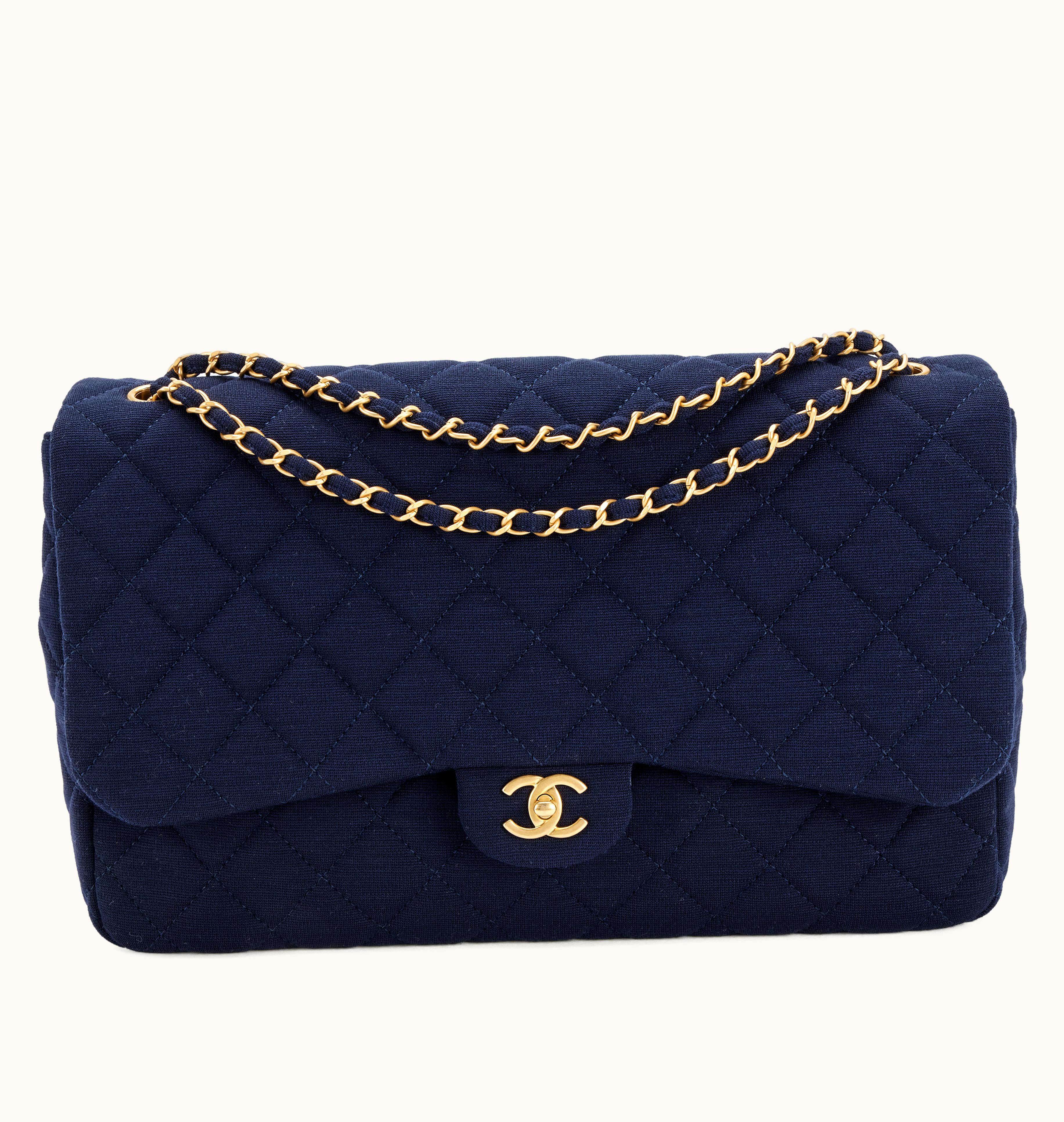 Chanel Chanel 2023 Chanel Navy Blue Jersey Quilted XL Maxi Single Flap Bag, Gold Hardware