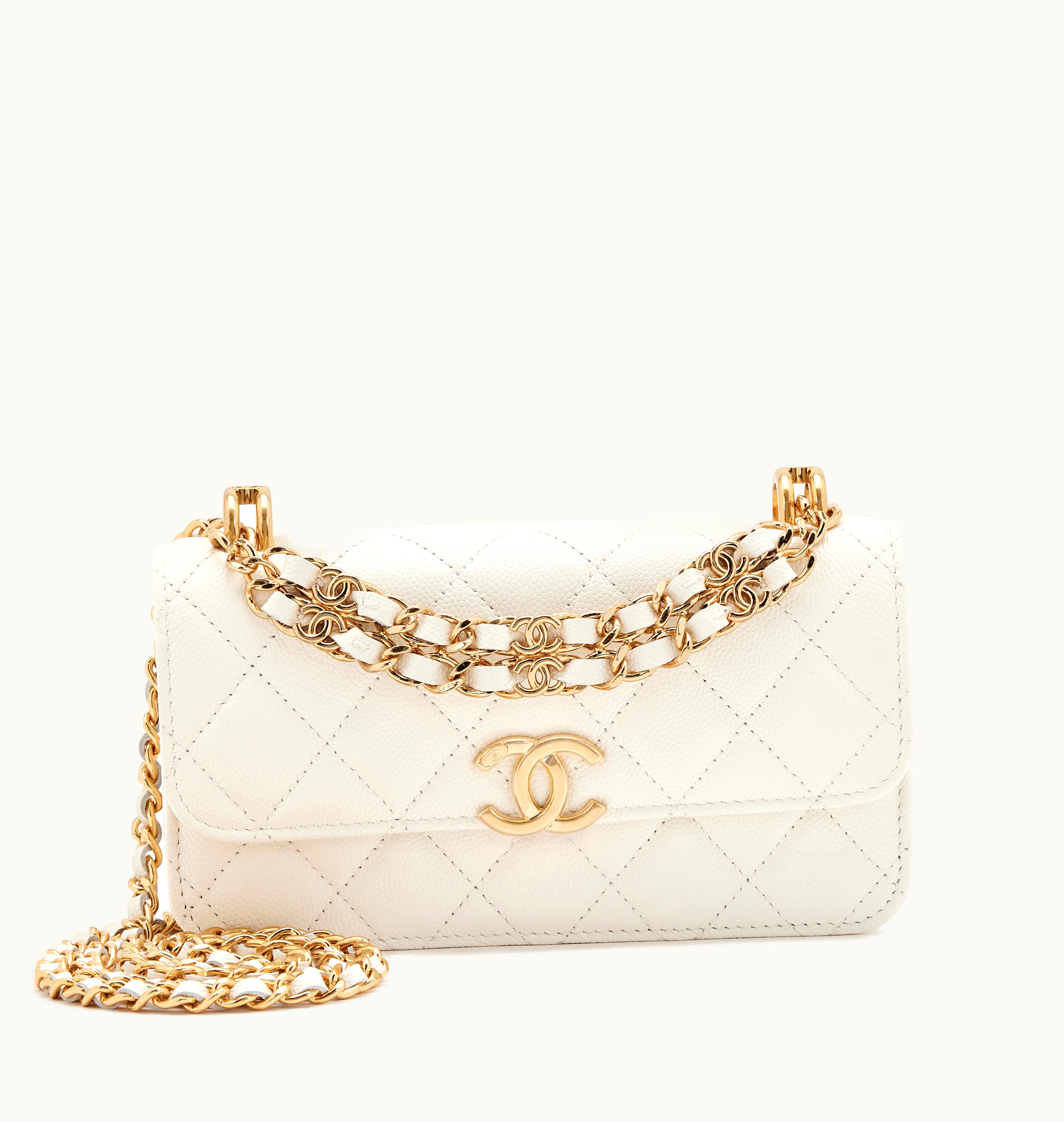 Chanel Chanel White Lambskin Quilted Wallet on Chain with Chain Top Handle in Gold Hardware by Chanel for 2022