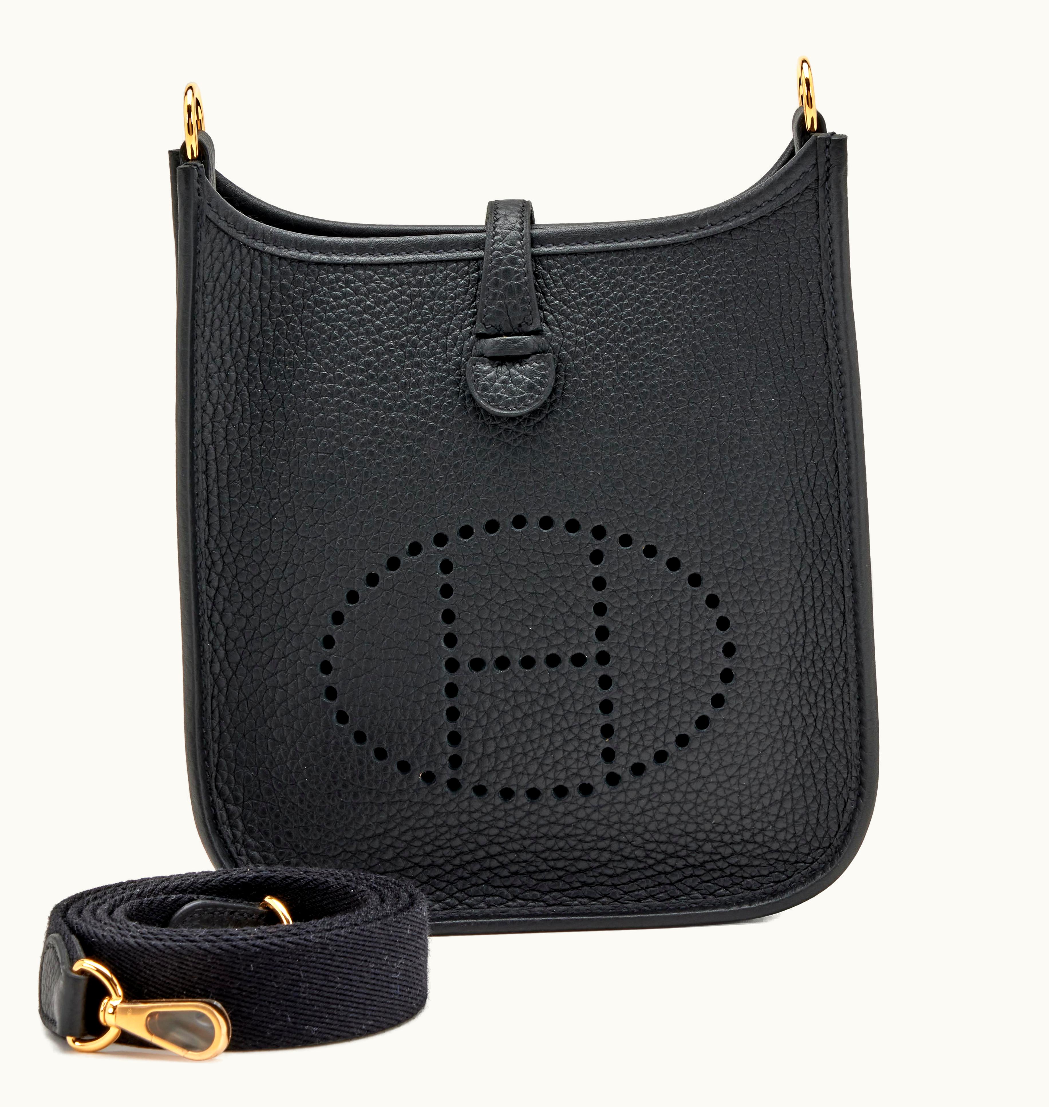 Hermès Hermès Mini Evelyne TPM 16 in Black Clemence with Gold Hardware, 2022 Edition
