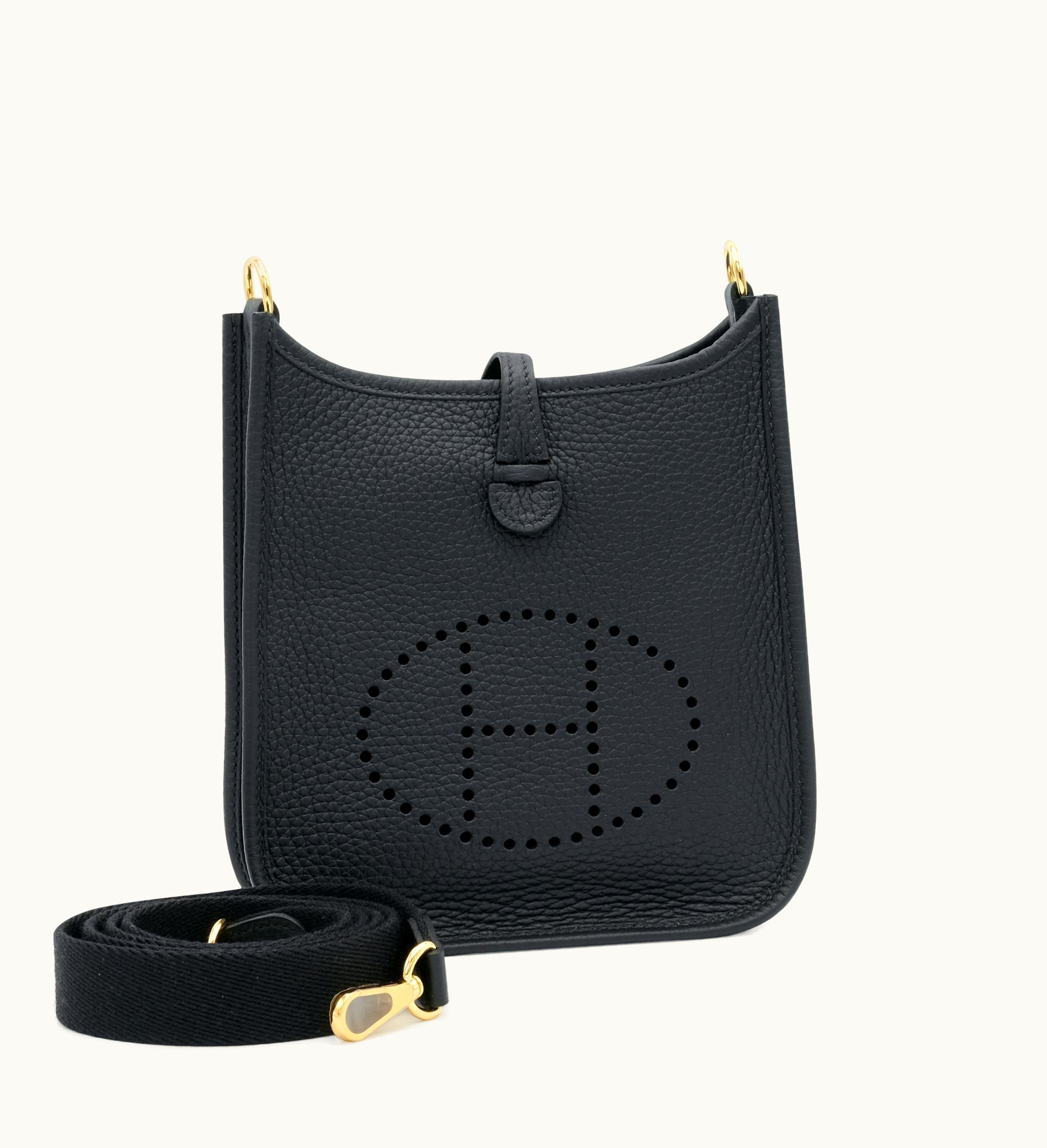 Hermès Hermès 2023 Hermès Black Clemence Mini Evelyne II TPM 16 Gold Hardware