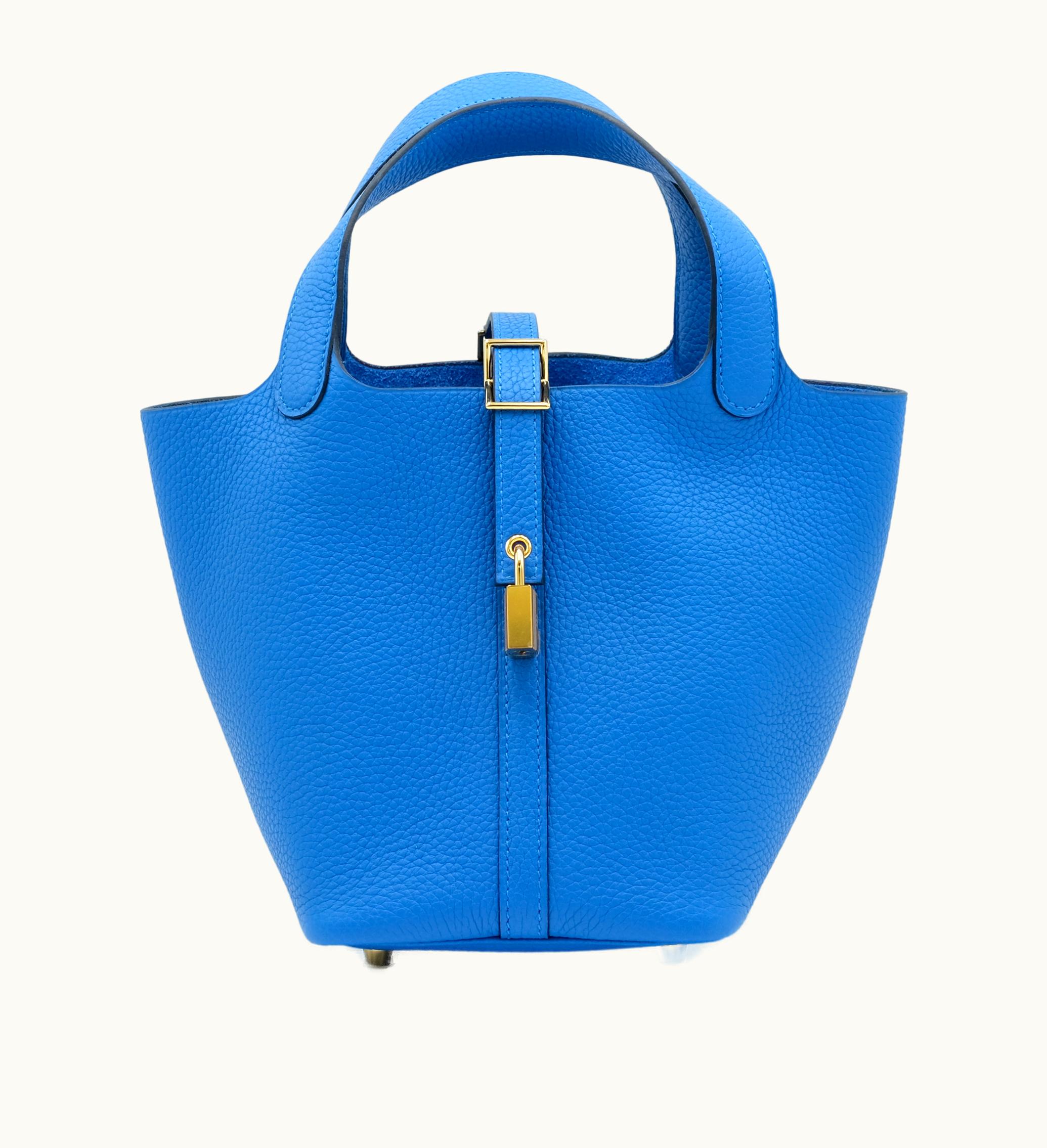 Hermès Hermès Azure Zellige Clemence Picotin Lock 18 Gold Hardware, 2023