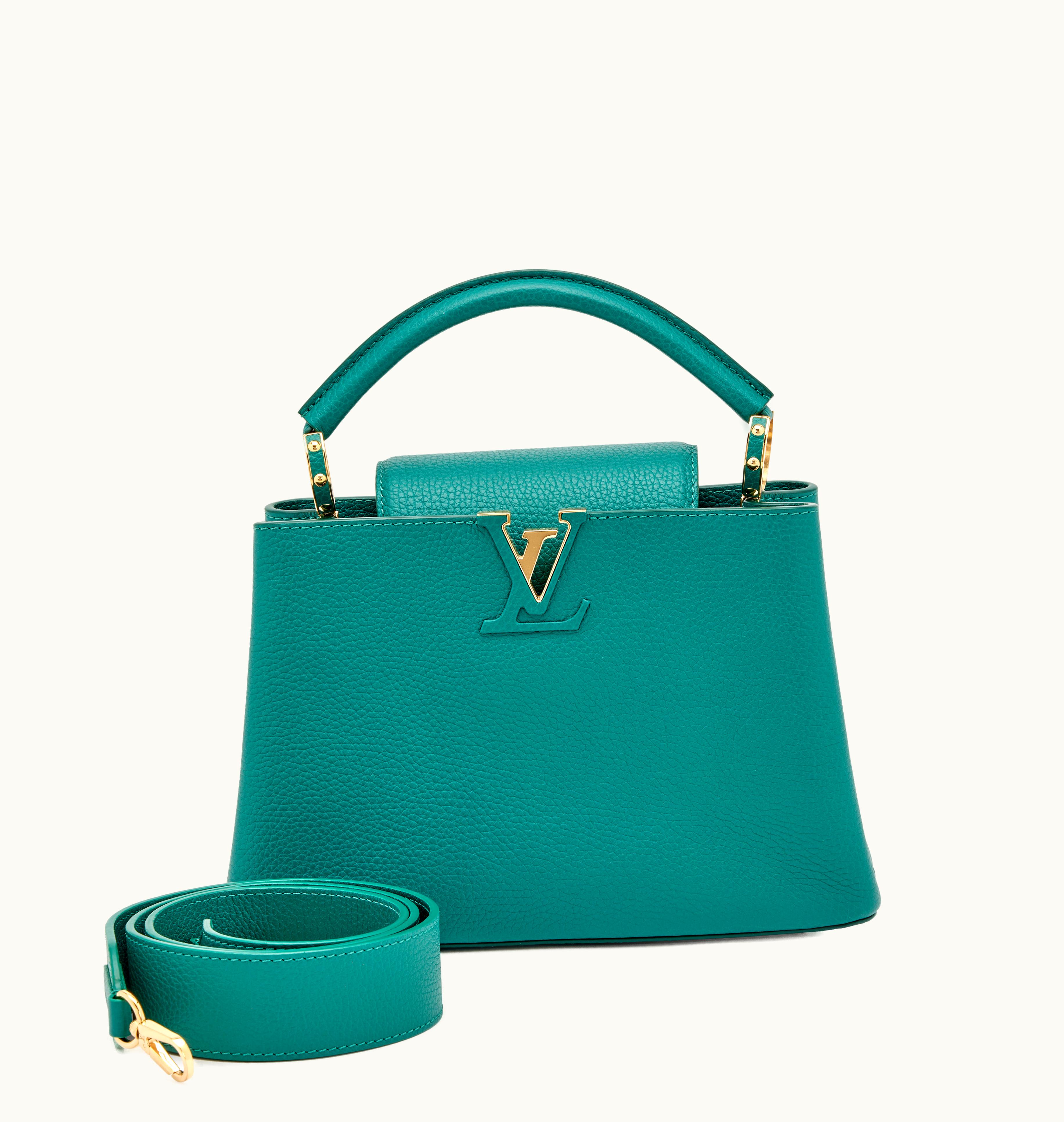 Louis Vuitton Louis Vuitton 2022's exquisite Louis Vuitton Capucines BB with Gold Hardware in a mesmerizing Emerald Green shade of Taurillon leather